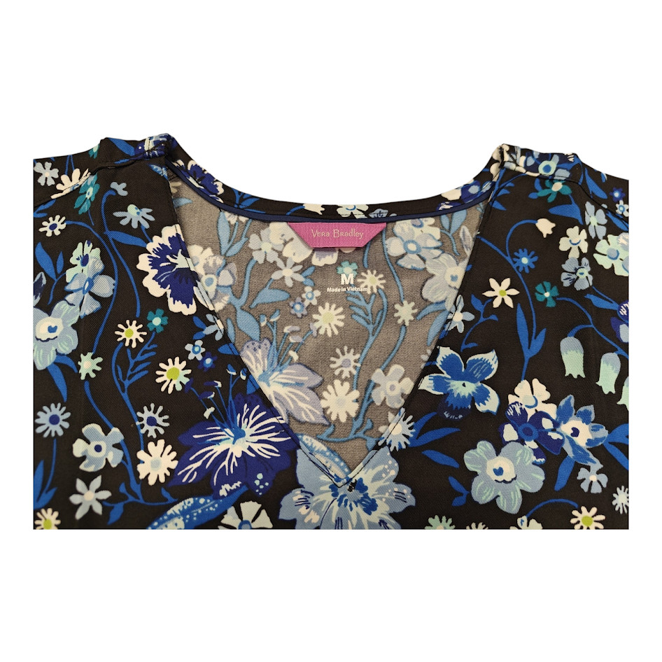 Vera Bradley Halo V6117 MGB Moonlight Garden Black V-Neck Print Scrub Top