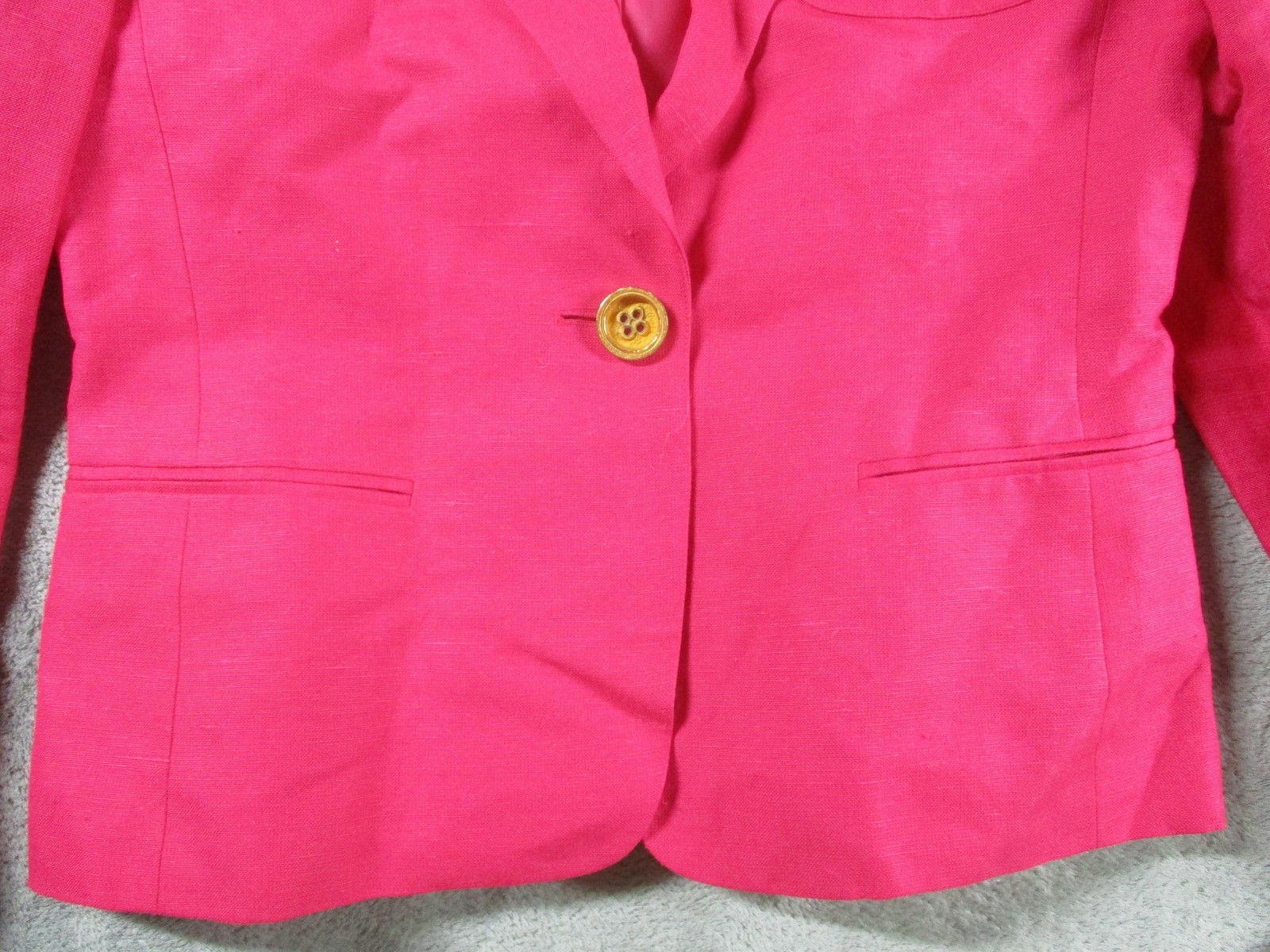 Harvé Benard Blazer Womens 4 Pink Linen Blend One Button Lined Tailored Jacket