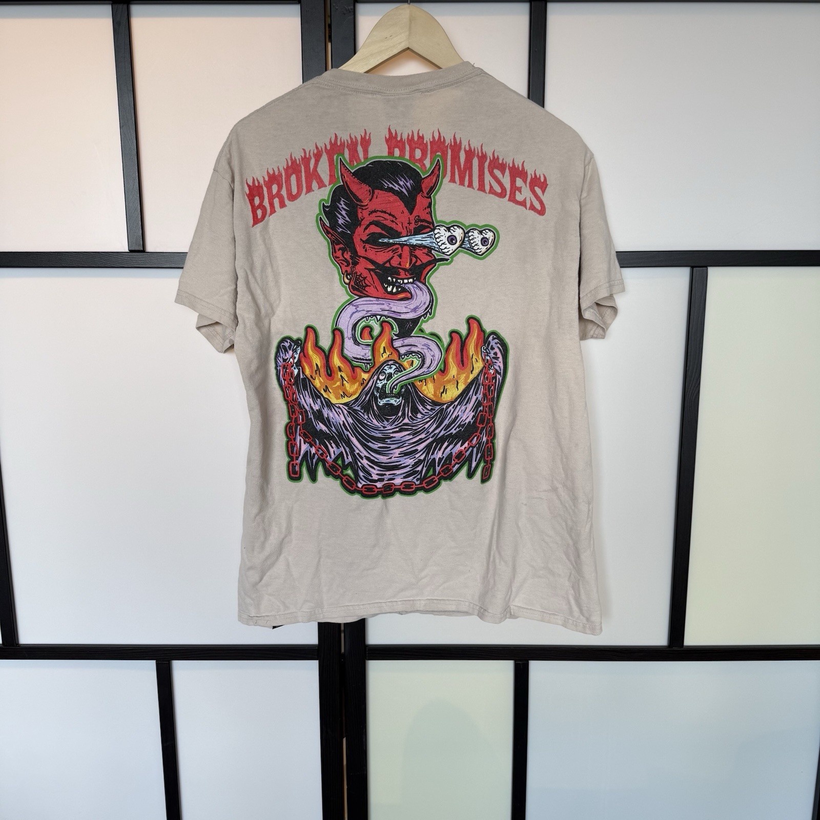 Broken Promises WORST IN ME TEE SAND size large 100% cotton Never Forgive forget