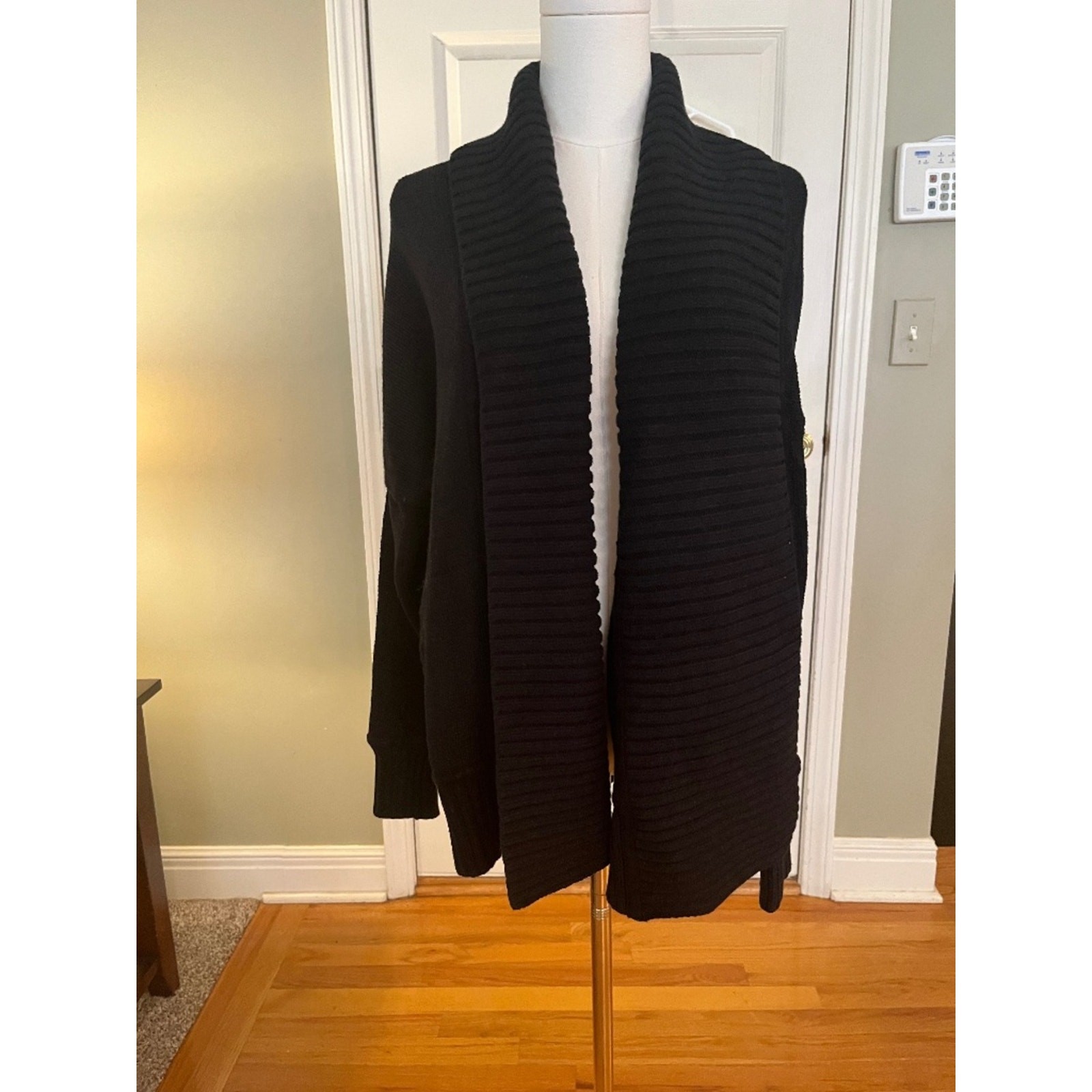 J.Crew Black Knit Open Front Cardigan Sweater Shawl Collar Size Petite Medium