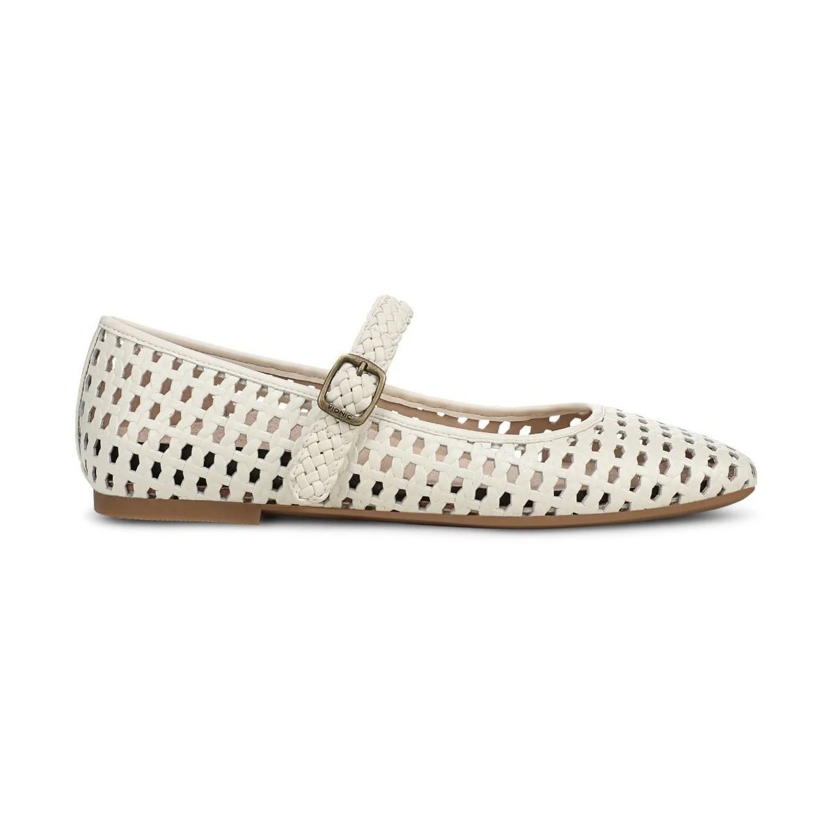 Vionic Alameda Woven Mary Jane Women’s Flat Ivory Leather Size 9.5 M Comfort