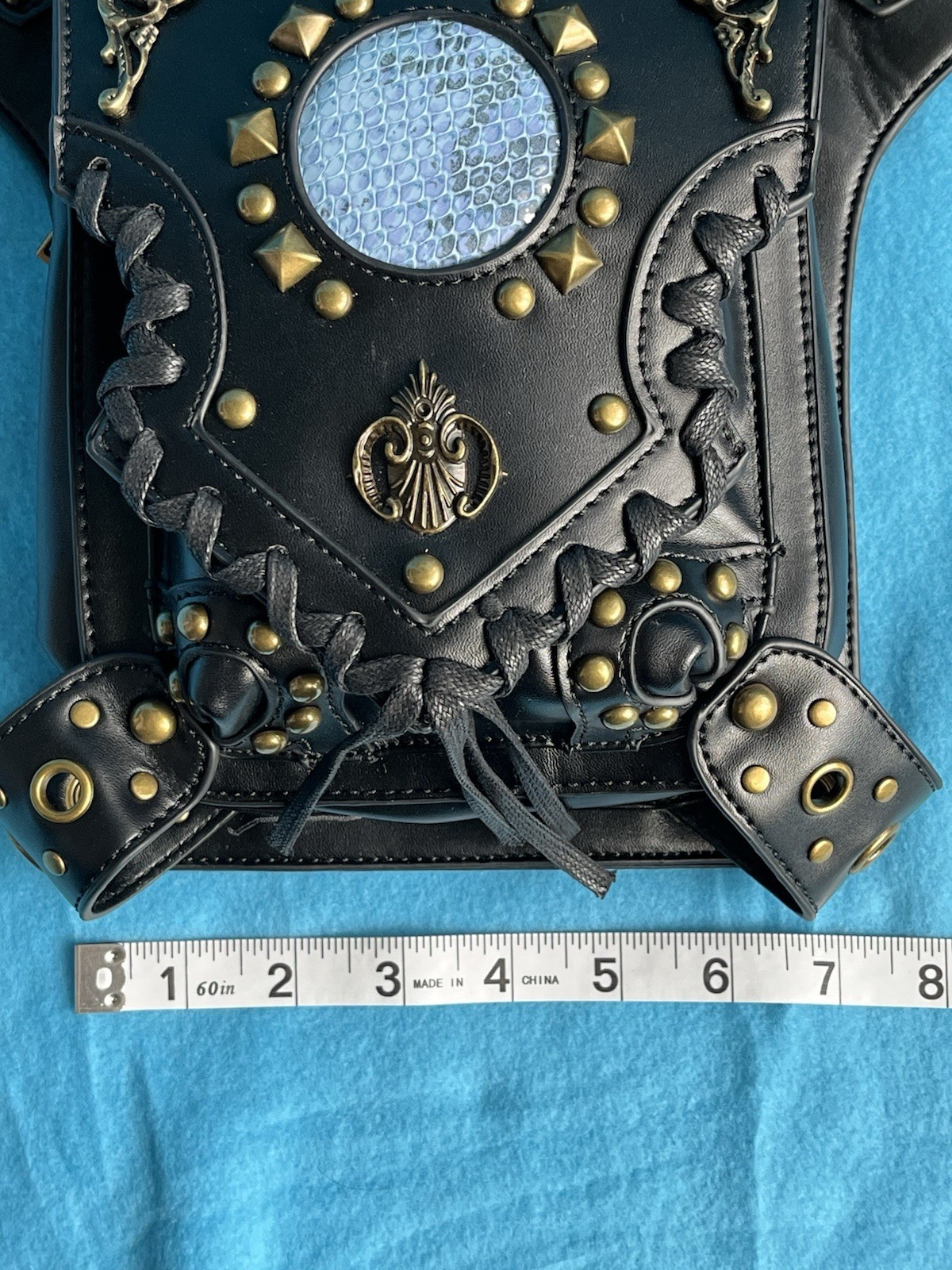 Steampunk Black Studded Lace-Up Crossbody Bag Zip & Magnetic Detachable Strap