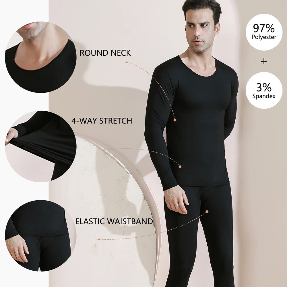 Men’s Seamless Thermal Underwear Thickened Fleece Lined Soft Warm Set Long Johns