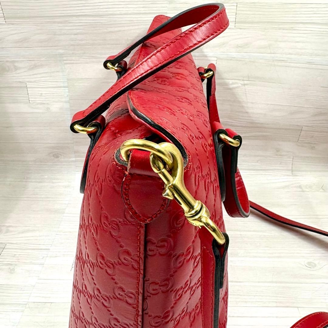 GUCCI Shoulder Bag Guccissima Red Leather Size: W11.4xH9.8 in. Strap: 43.3″