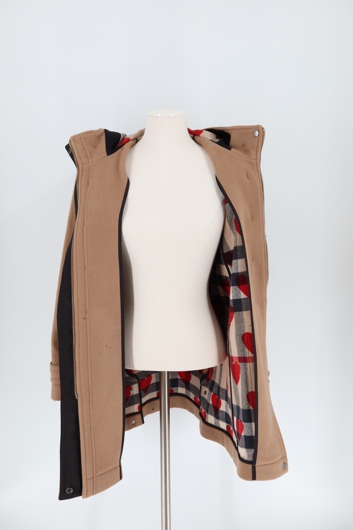 Burberry Women Size 4 (UK 6) Brown Baysbrooke Wool Check & Hearts Duffle Coat
