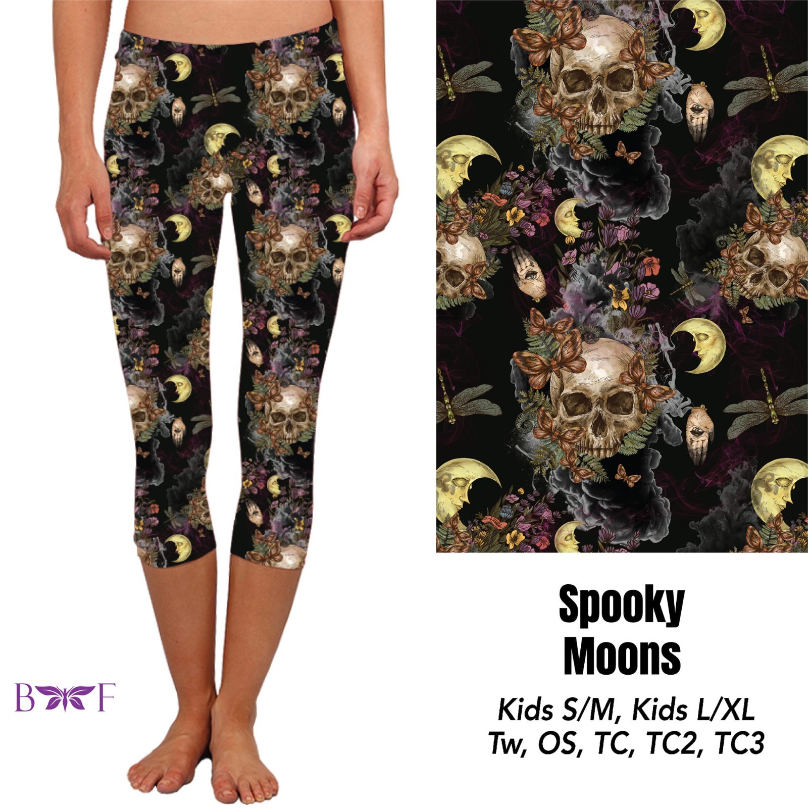 Spooky Moons Skulls Horror Halloween Capris W/ Pockets || Buttery Soft || OS
