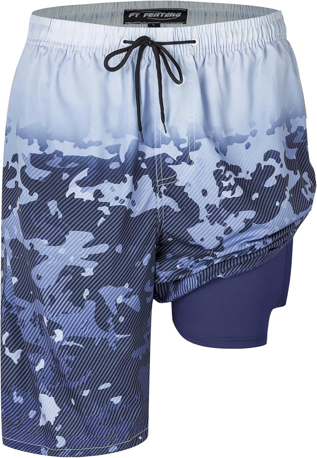 Men’s Quick Dry 2-in-1 Swim Trunks with Compression Liner Zipper Pockets Stretch