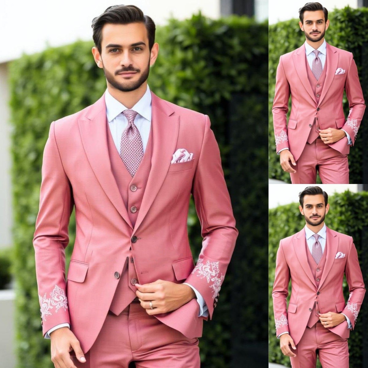 Peak Lapel Men’s 3PCS Suits Business Workwear Evening Dinner Jacket Formal Coat