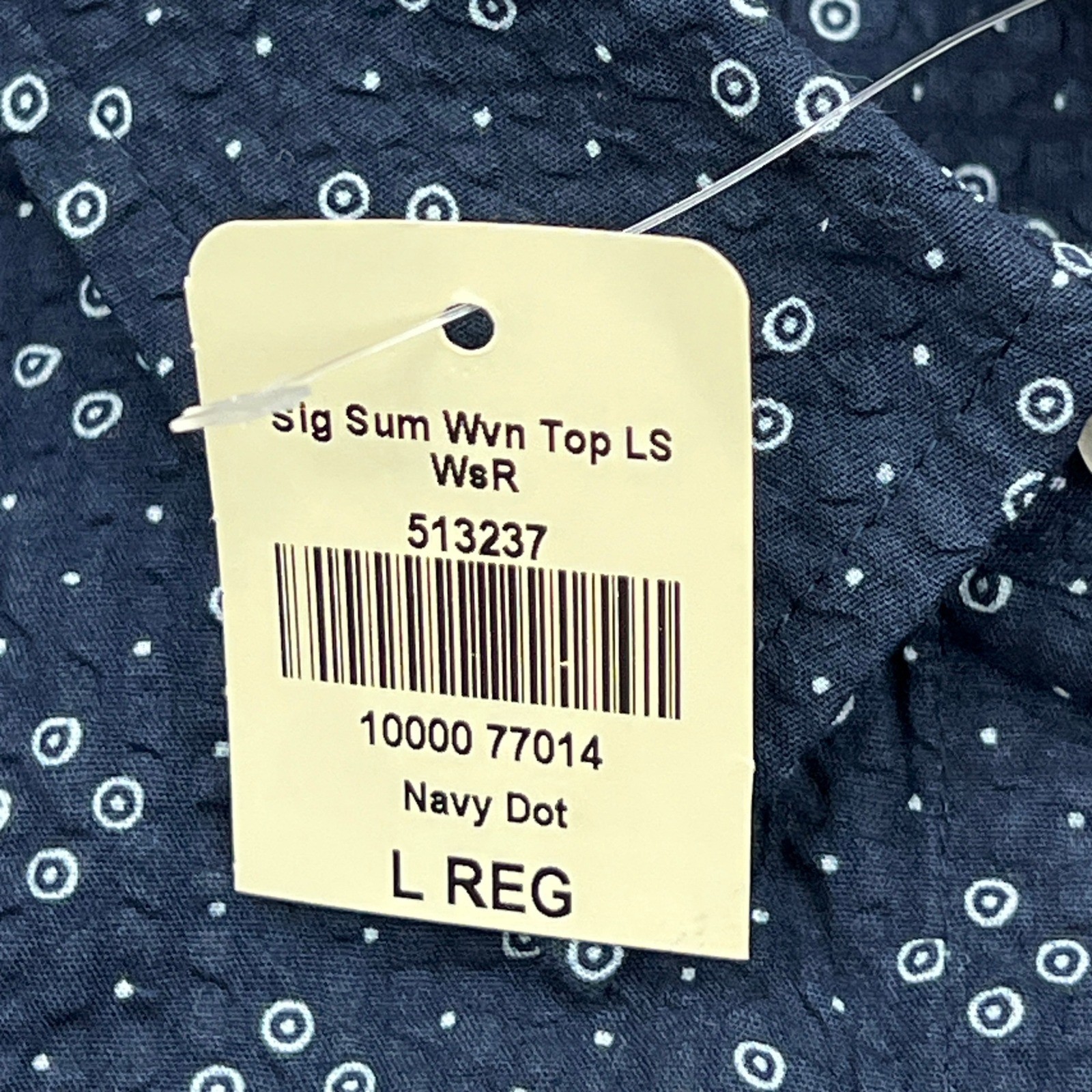 NEW LL Bean Signature Top Women’s Large Navy Dot Long Sleeve Woven Button Up