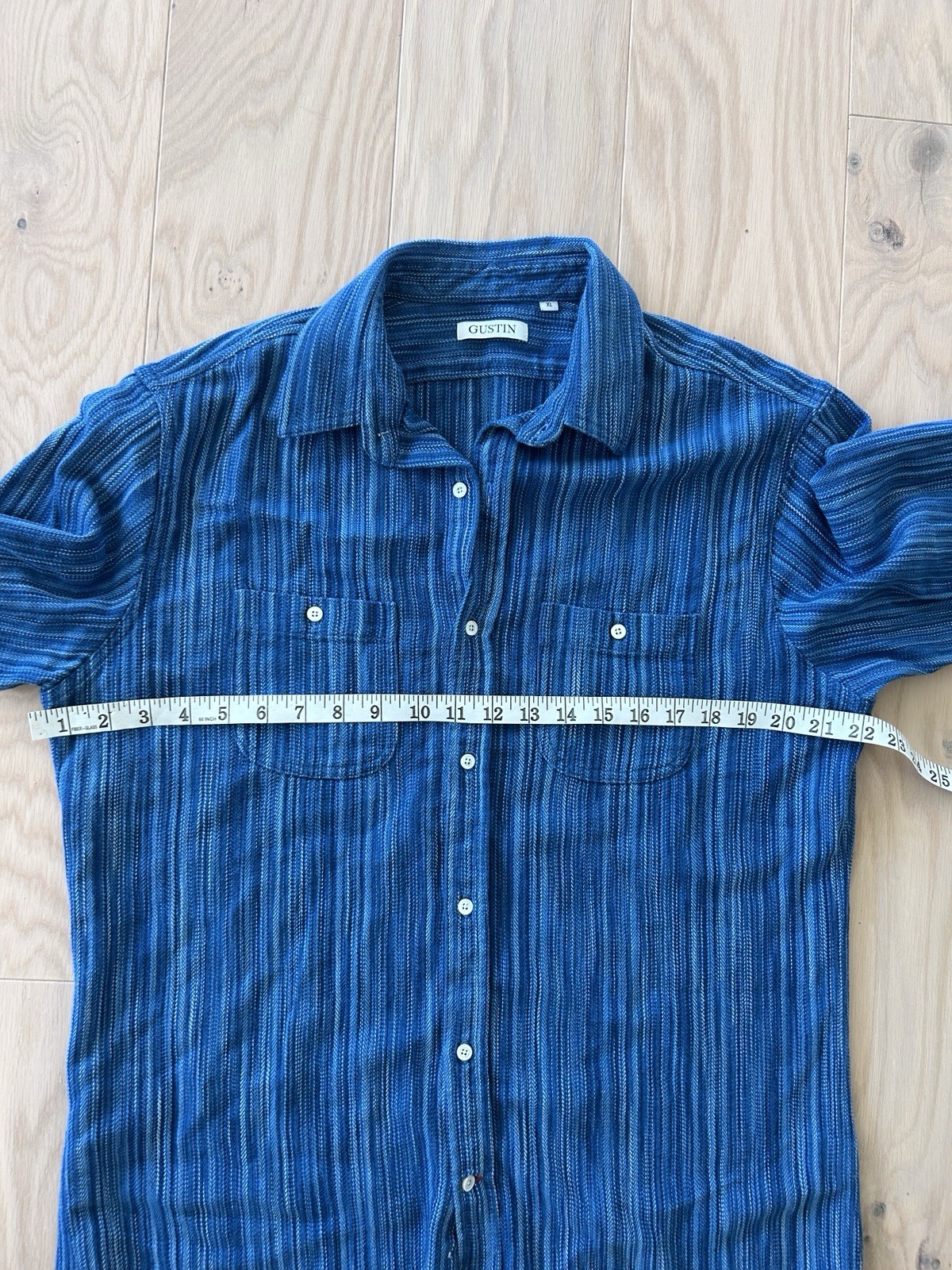 Gustin Shirt Mens XL Indigo Fade Pinstripe Button Up USA