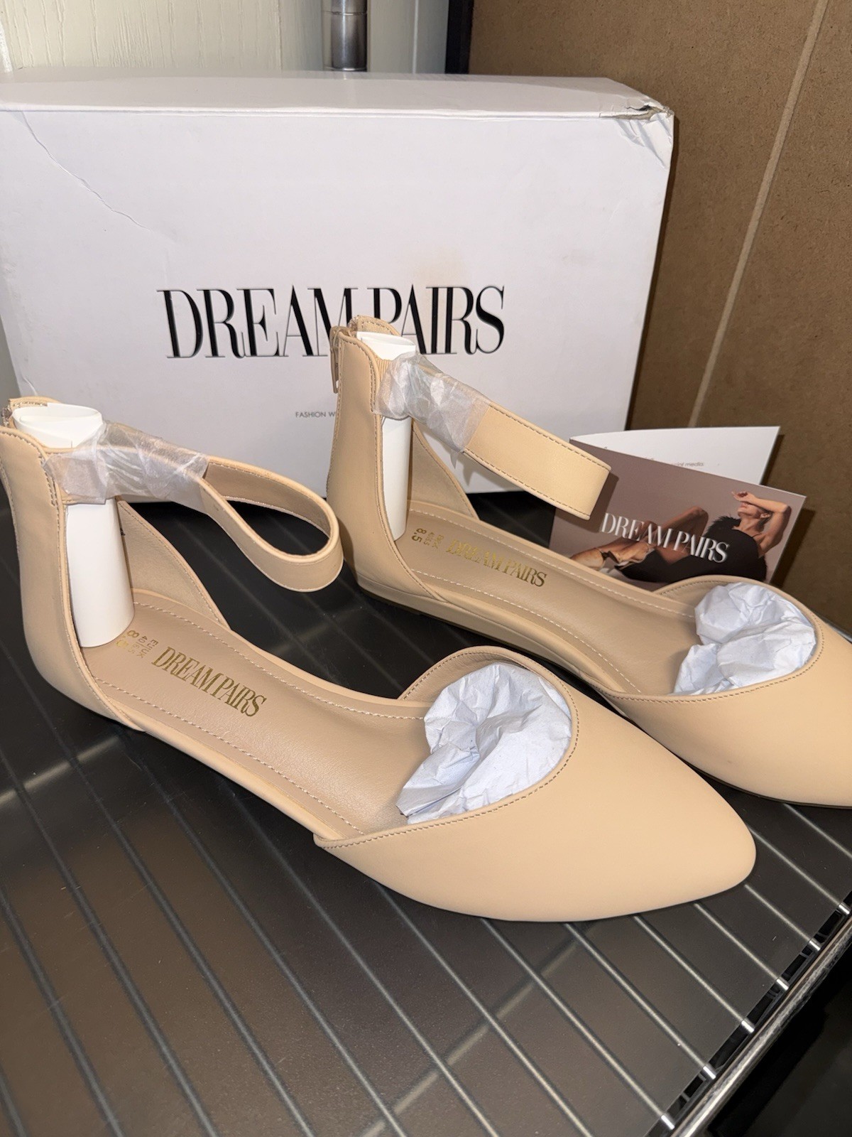 Size 8.5 Beige DREAM PAIRSAmiga Ankle Strap Flats Shoes