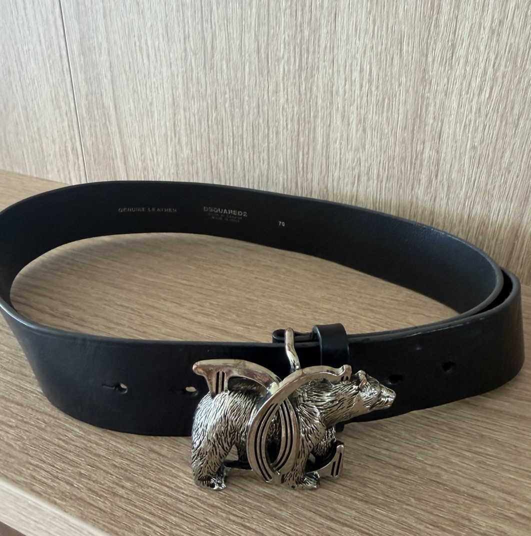 Dsquared2 Men’s Black Dress Belt Adjustable Silver-Tone Bear Buckle 70