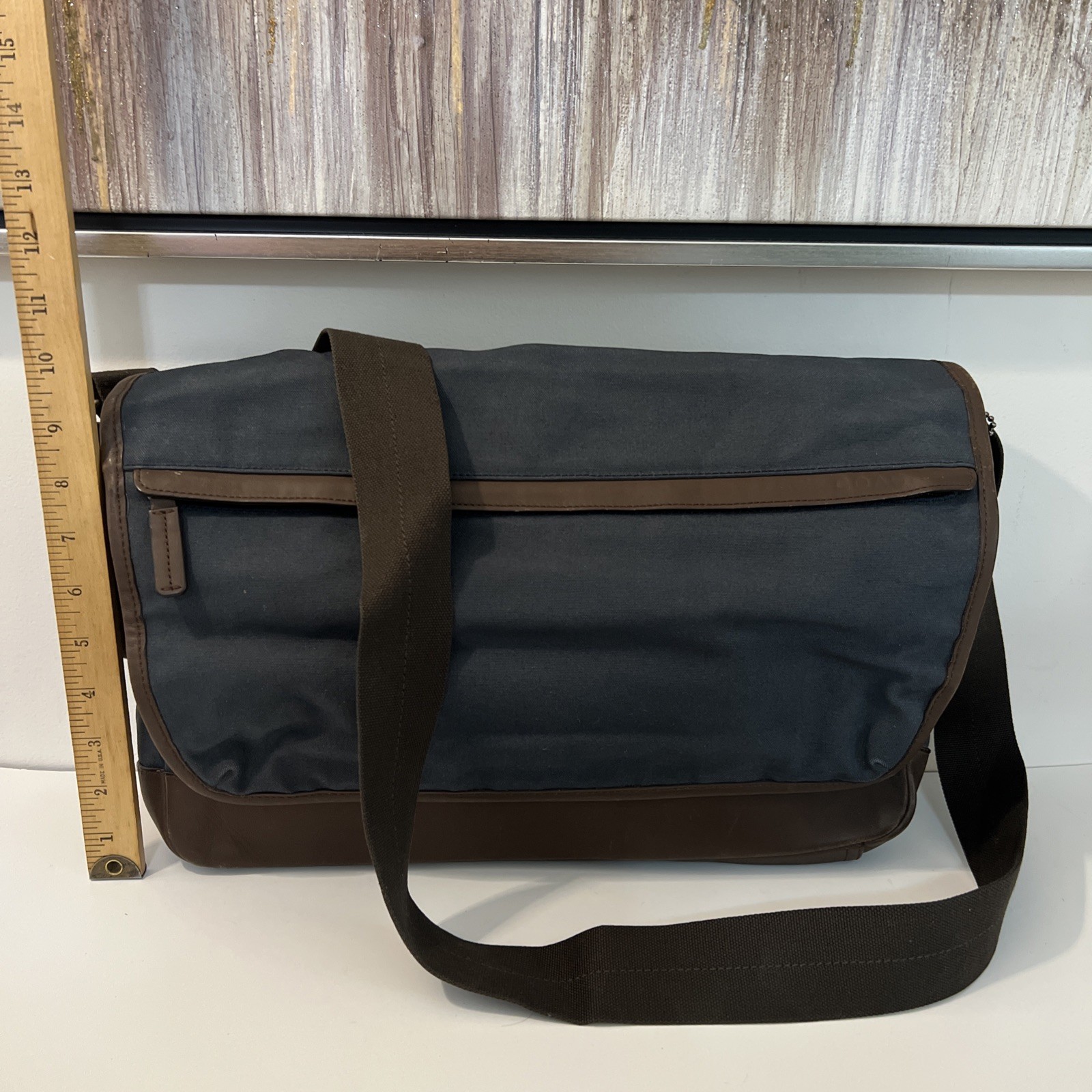 COACH Camden Messenger Bag Brown Grayish-blue Canvas Leather Trim 70829