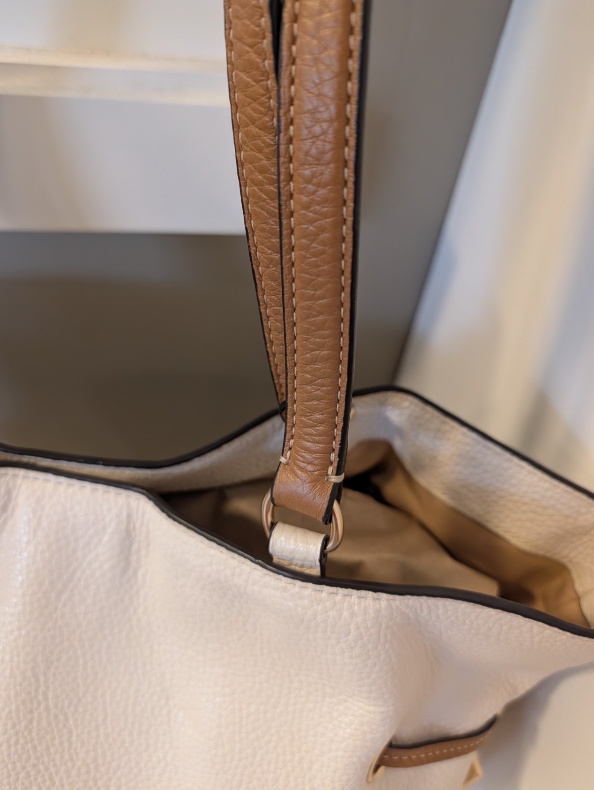Coach Andy Tote CA165 Horse and Carriage Chalk Pebble Leather Shoulder Tote