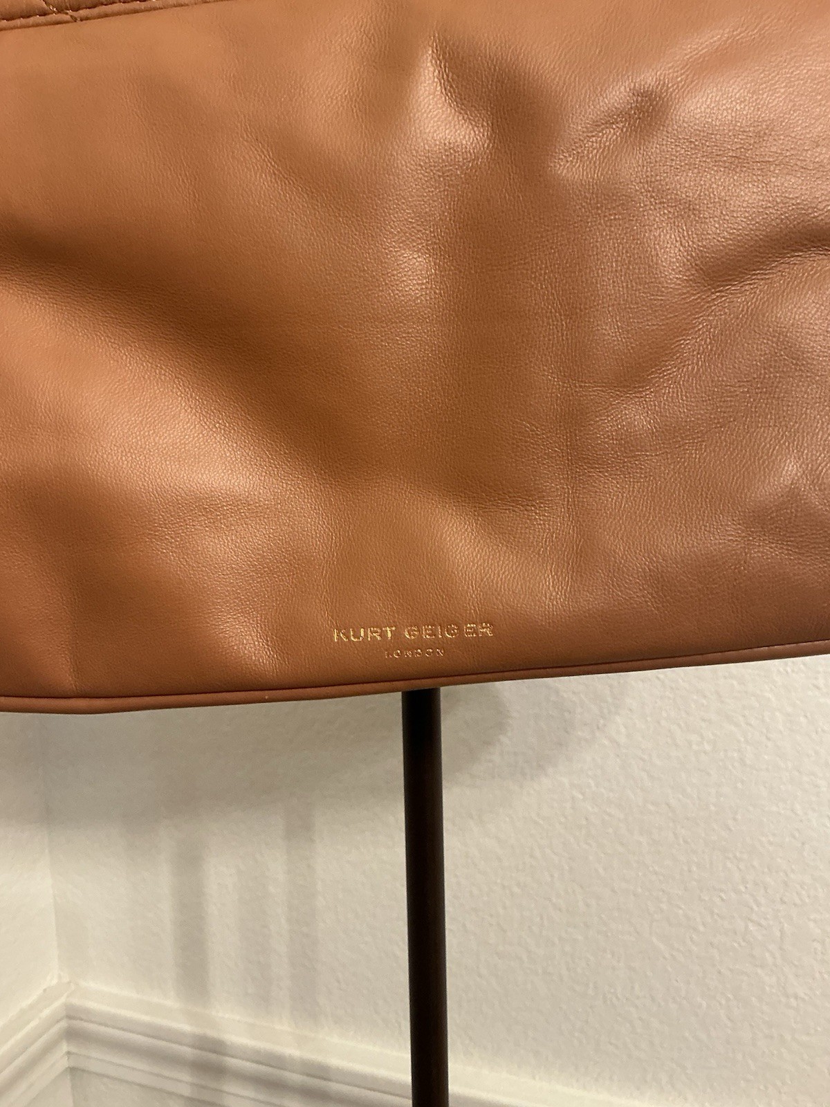 Kurt Geiger Brown Quilted Shoulder Bag Gold Hardware Chain Strap Solid