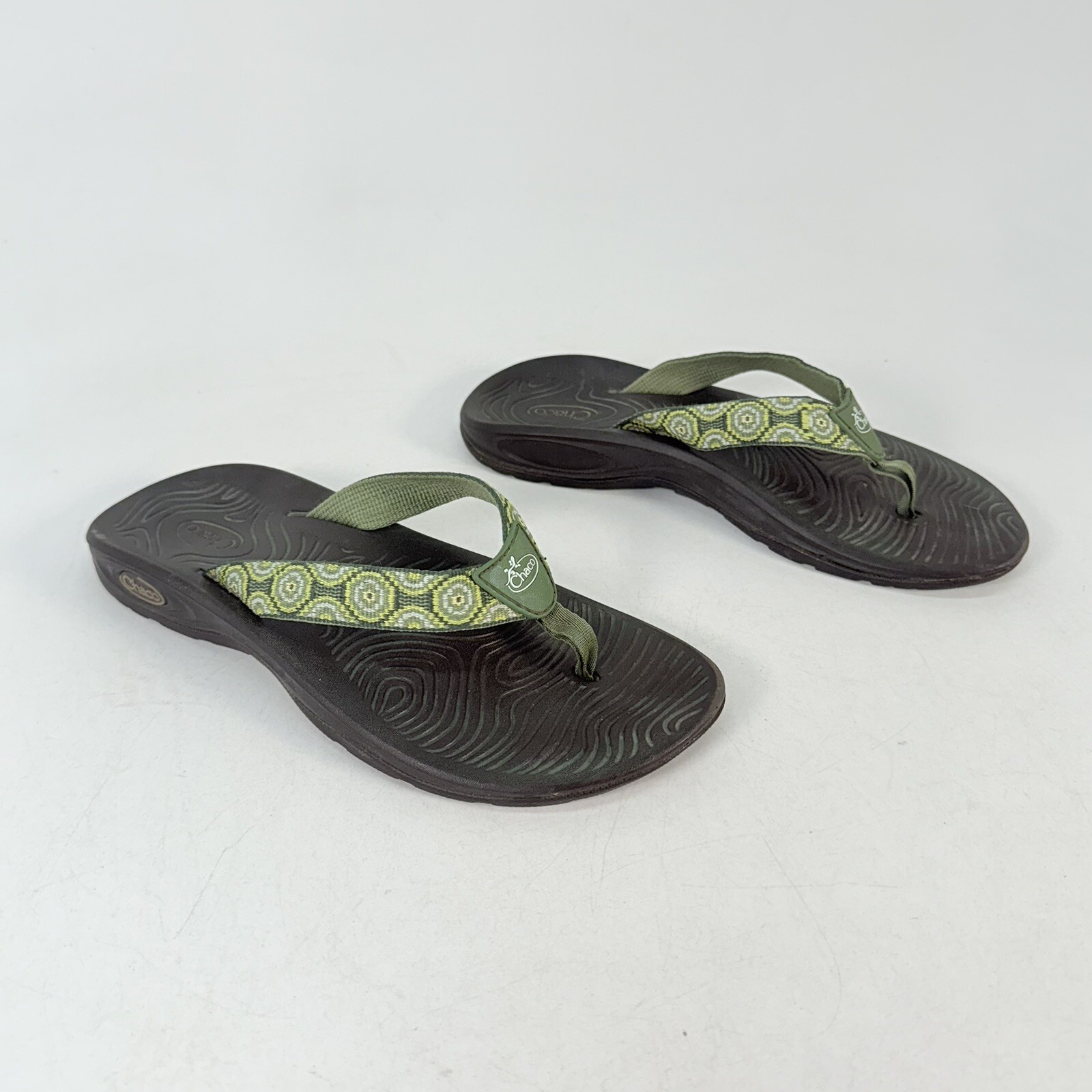Chaco EcoTread Womens Geometric Green Slip On Thongs Flip Flop Sandals Size 6