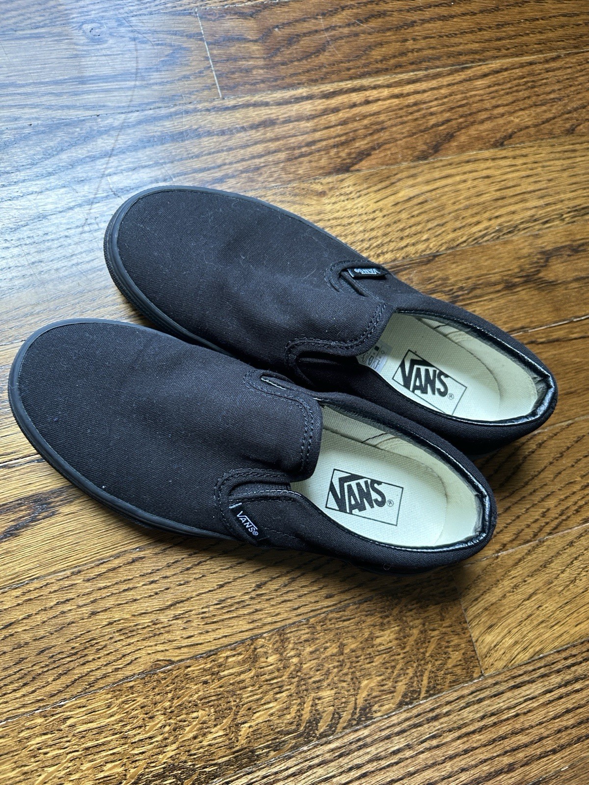 Vans Kids Asher Low Top Black Canvas Slip On Sneakers Size 3.0