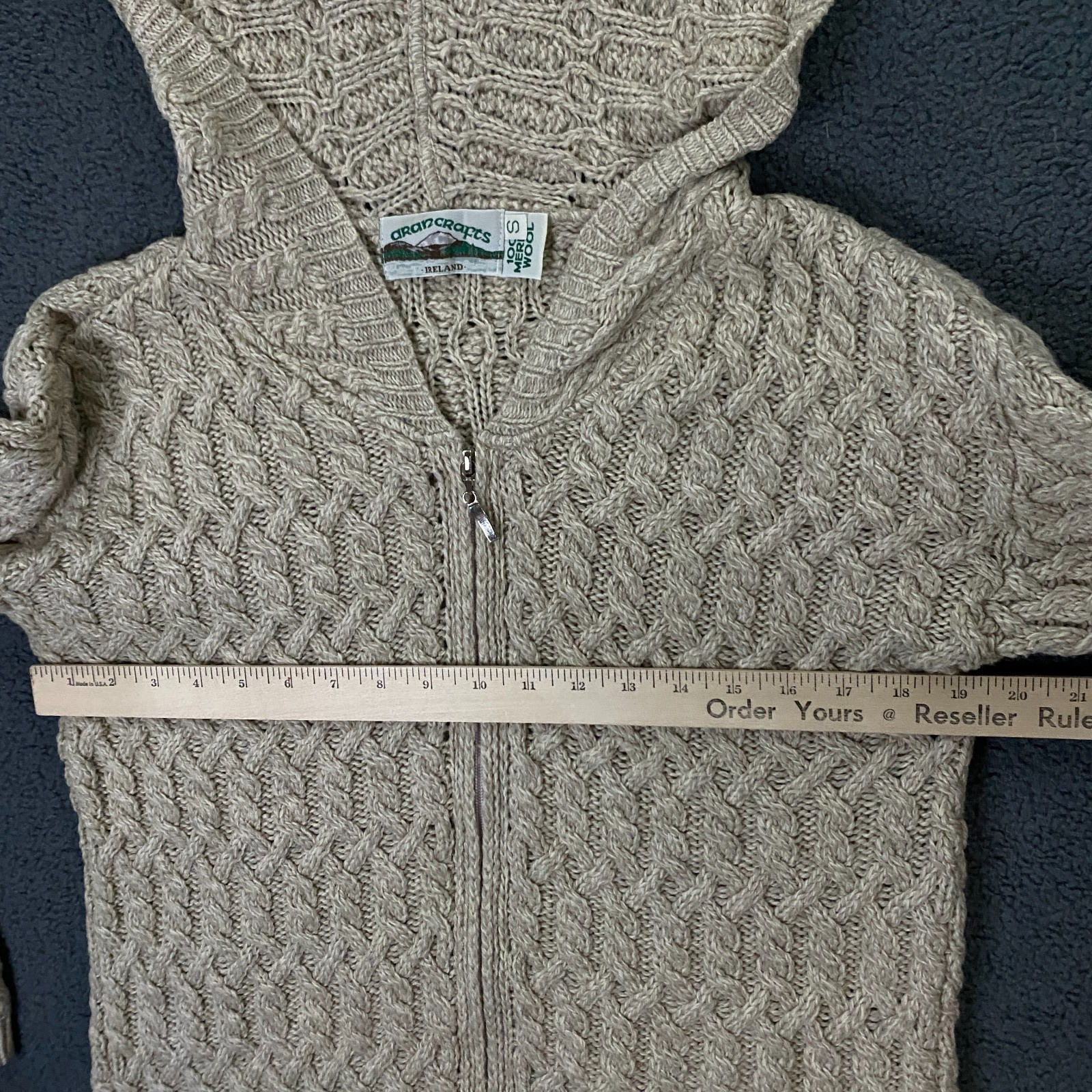 Aran Crafts Sweater Women Small Wool Cable Knit Hoodie Fisherman Made in Ireland