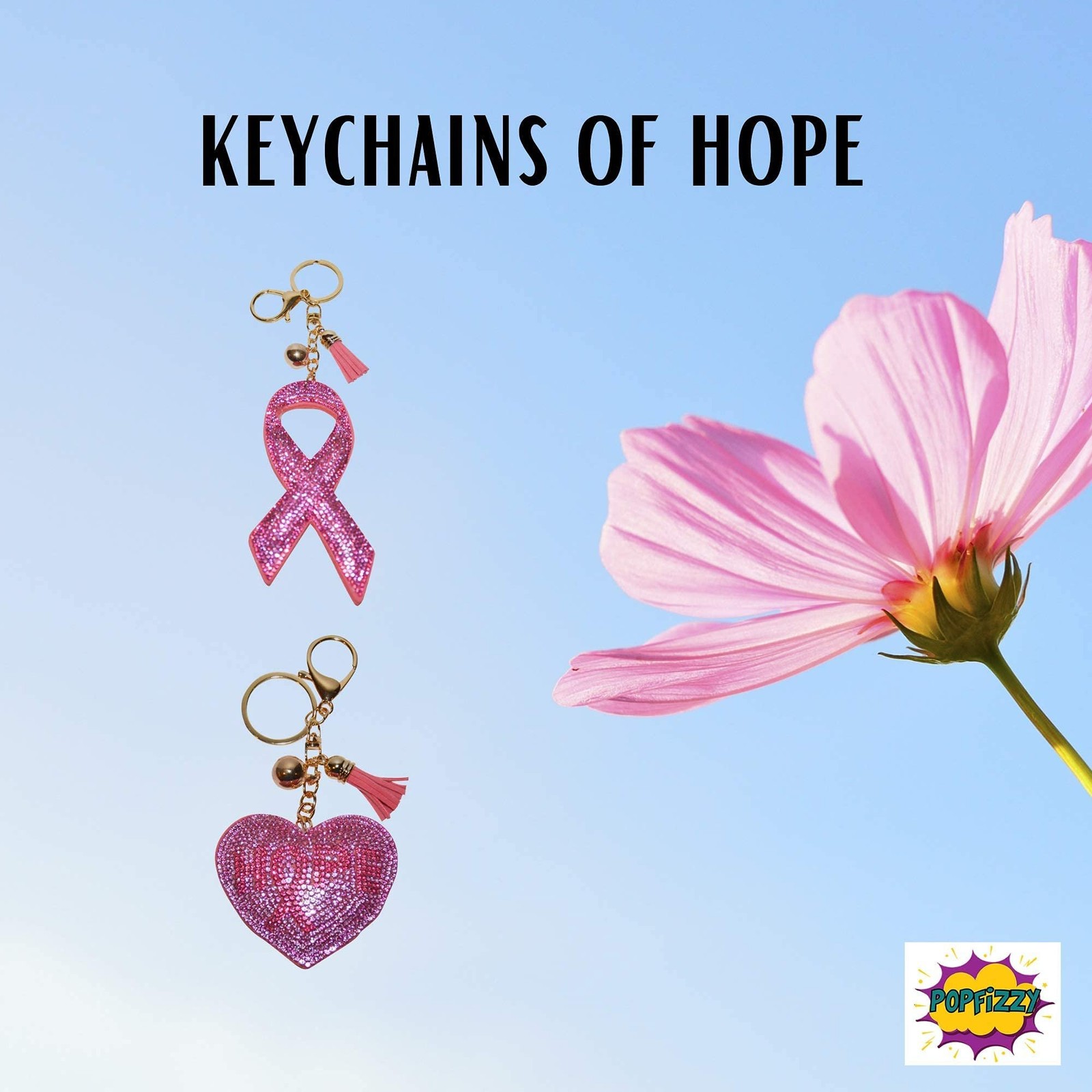 Popfizzy Pink Ribbon Breast Cancer Awareness Keychain for Women and Girls,…
