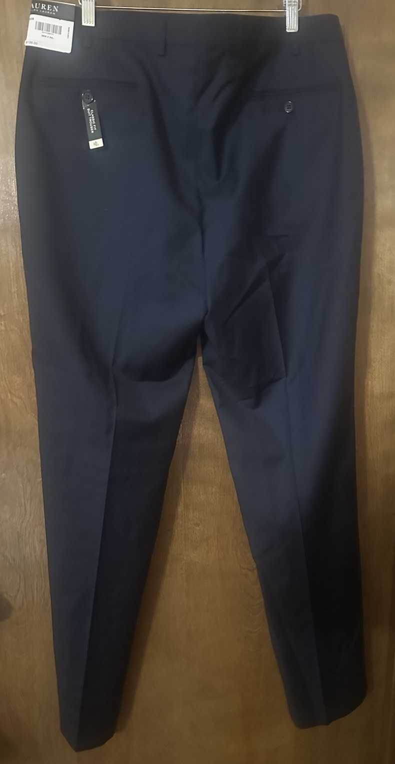 NWT Ralph Lauren Navy Reg. Classic Fit Suit Trouser Men Pants Slacks 36×34 L#EB5