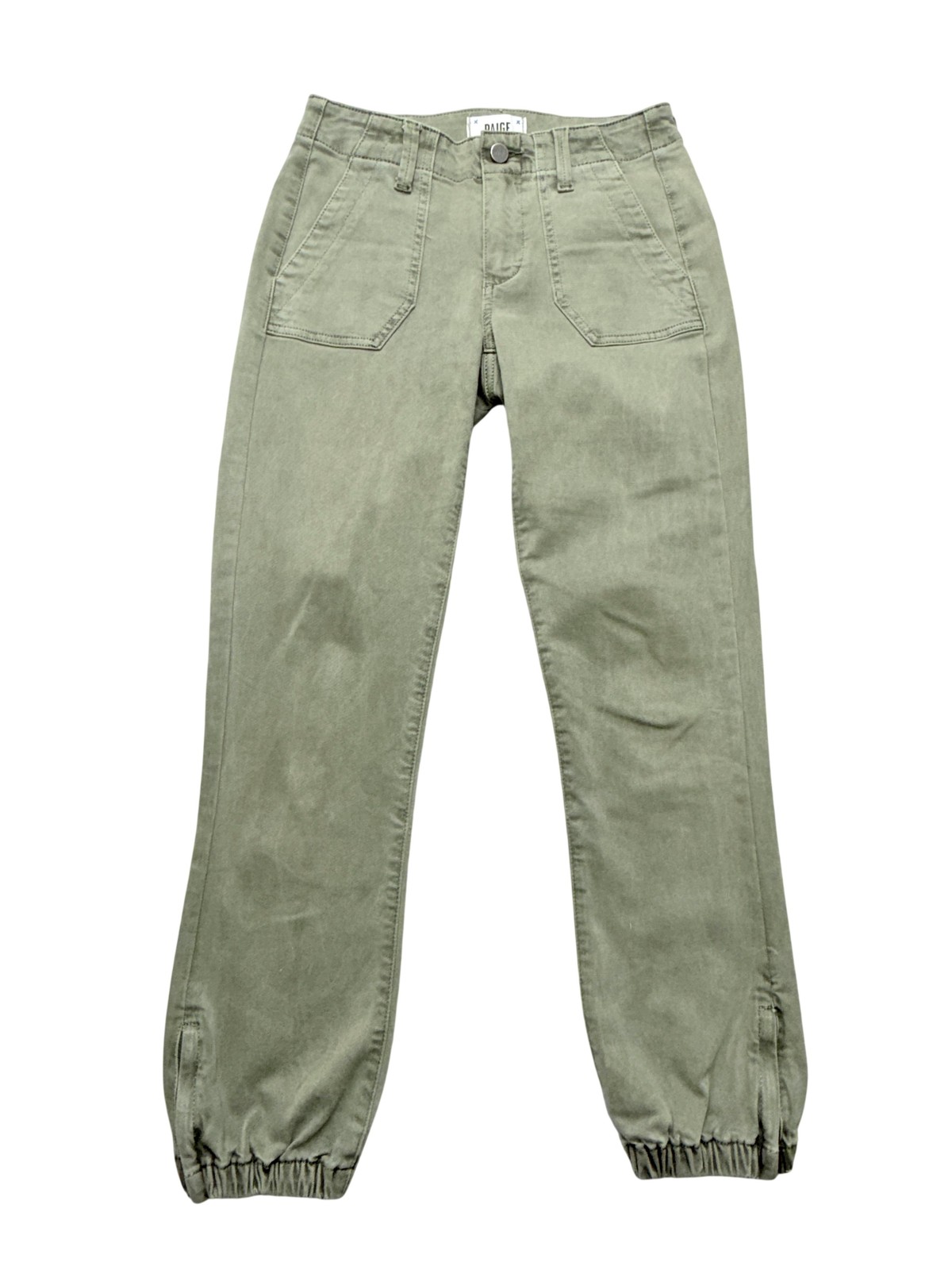 PAIGE Mayslie Jogger Pants Womens 24 Green Twill Ankle Zip Elastic Cuff