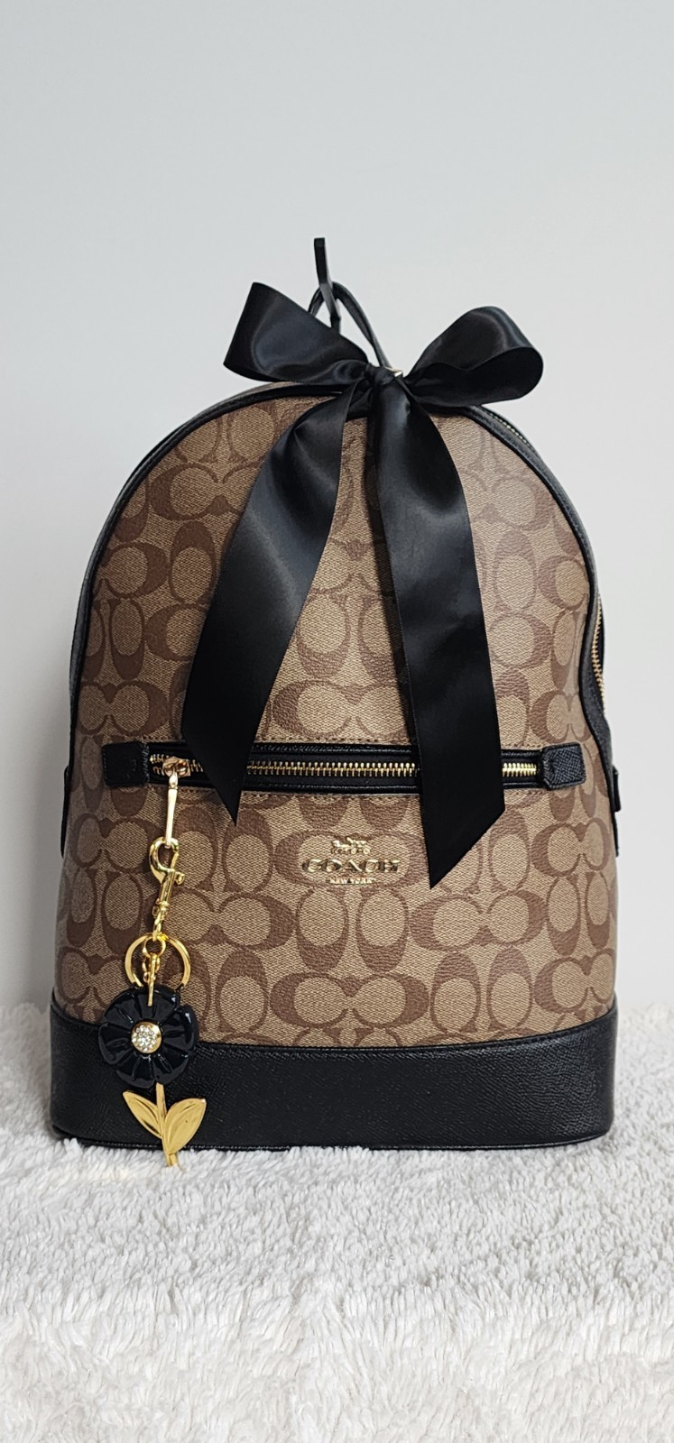 Coach Kenley Backpack – Signature Canvas – Khaki/Black – Style C5679