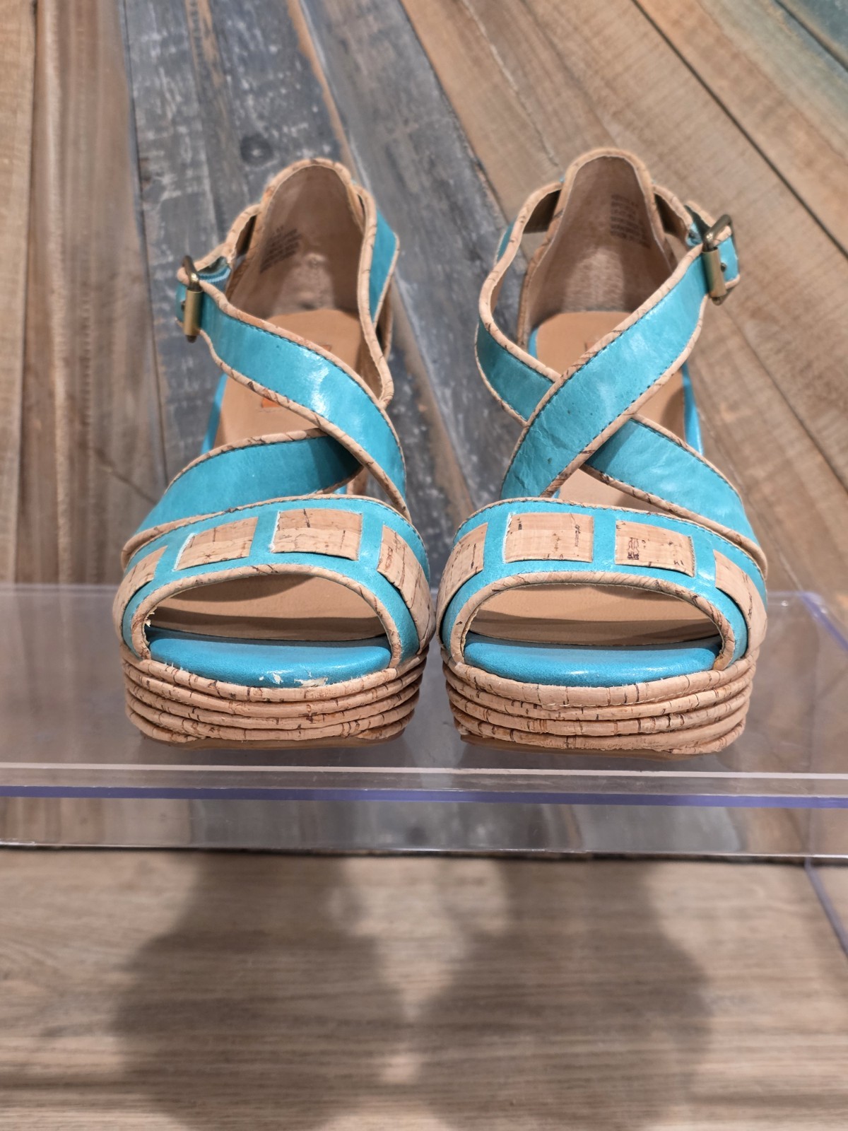 Miz Mooz Kenya Turquoise Leather Cork Wedge Sandals Women’s 6.5