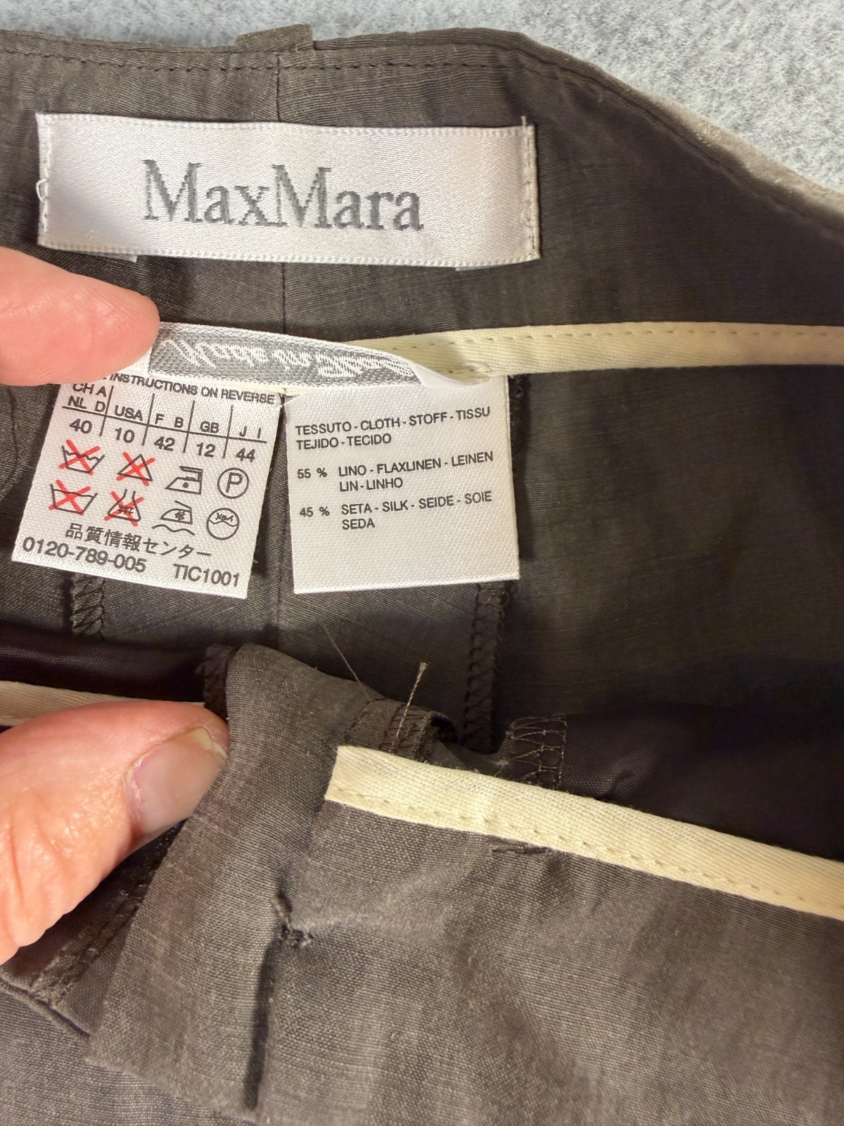 Max Mara Italian Linen/Silk Cuffed Wide Leg Capris, Sz 10, Hand Stitched SKU 168