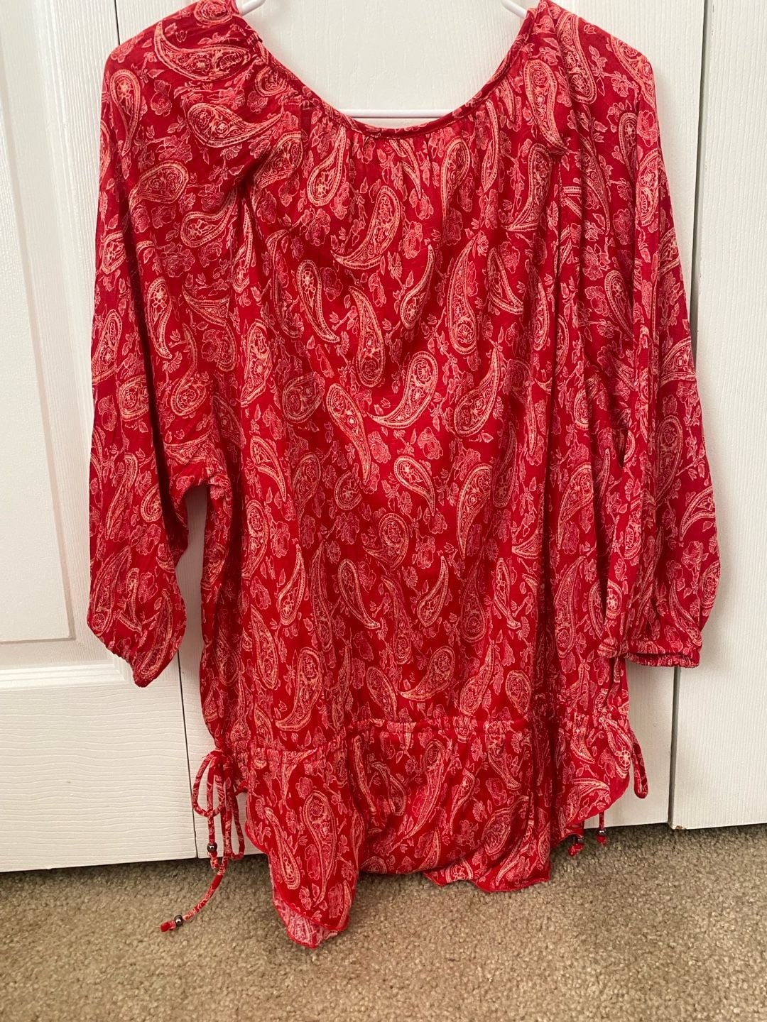 Faded Glory Plus Size XL 16-18 Red Paisley Boho Peasant Blouse