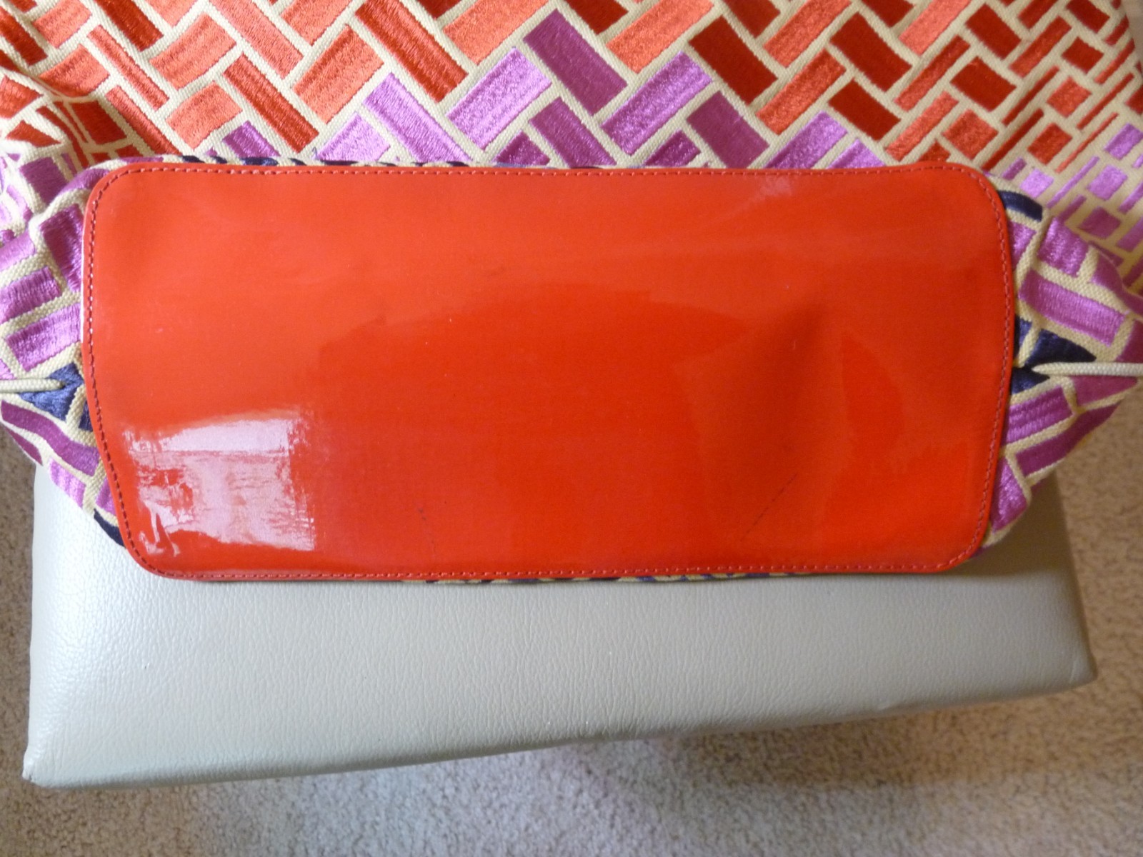Cole Haan Orange Fuchsia Purple Leather and Fabric Shoulder Tote Bag