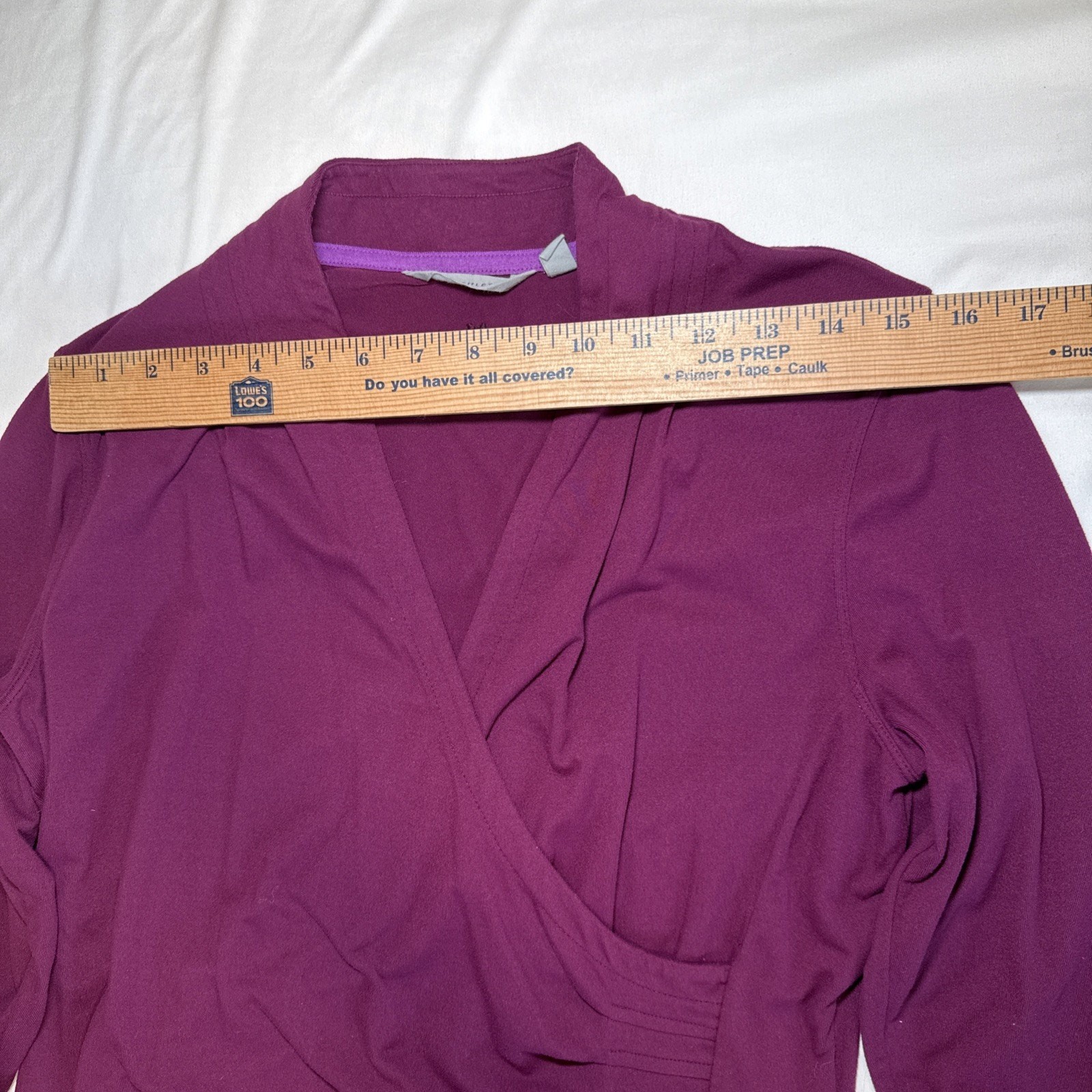 ATHLETA Suedy Lady Dress Womens MT Tall Burgundy Pockets Thumbholes Surplice EUC