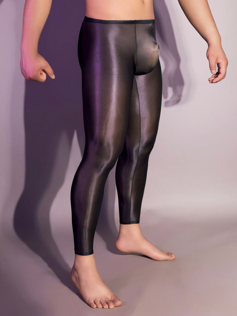 Men Glossy Long Trousers Stretch Tight Gothic Leggings Shiny Latex Leather Pant