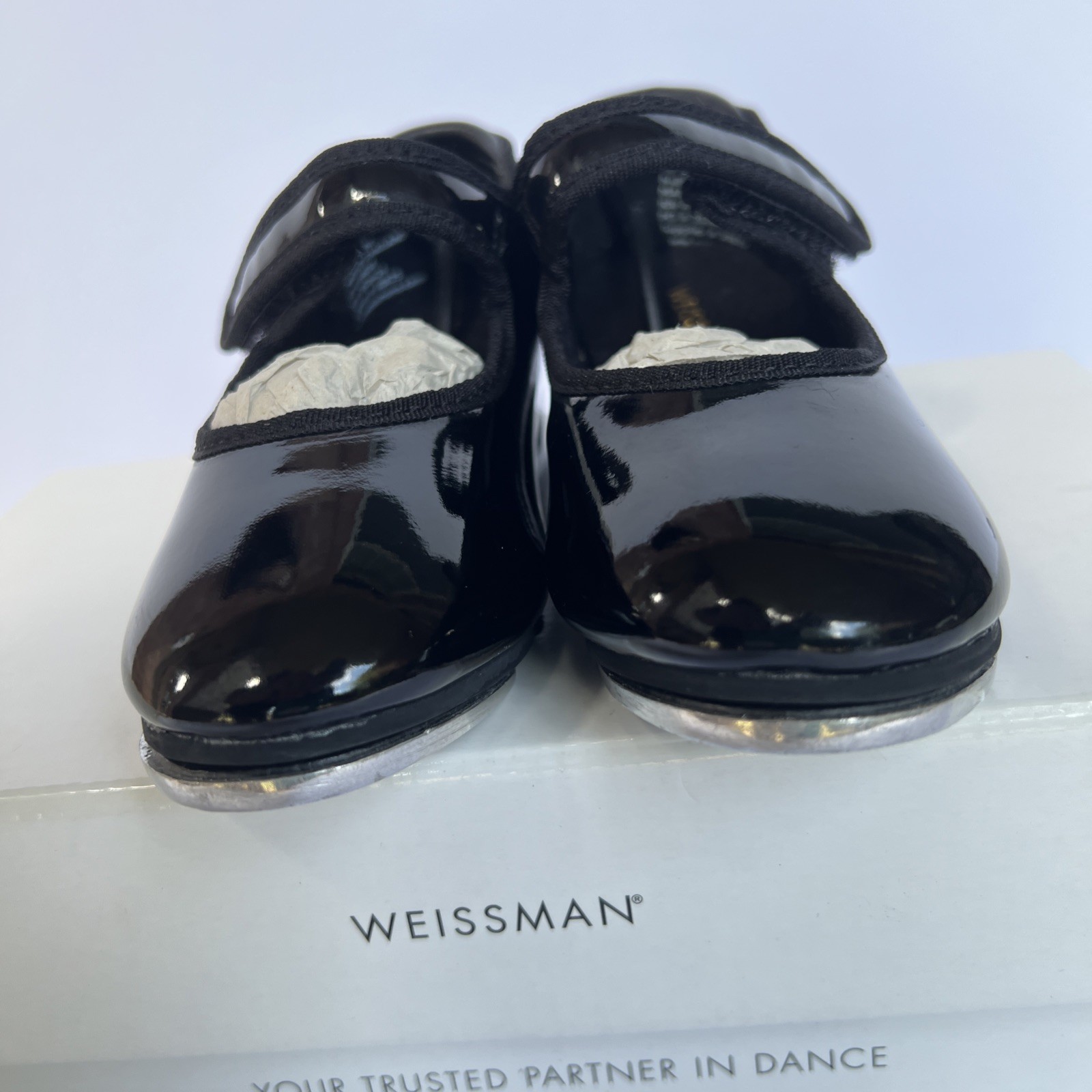 Weissman W2600 No Tie Tap Shoe Shiny Black Patent Child Size 9 CM Worn One Time