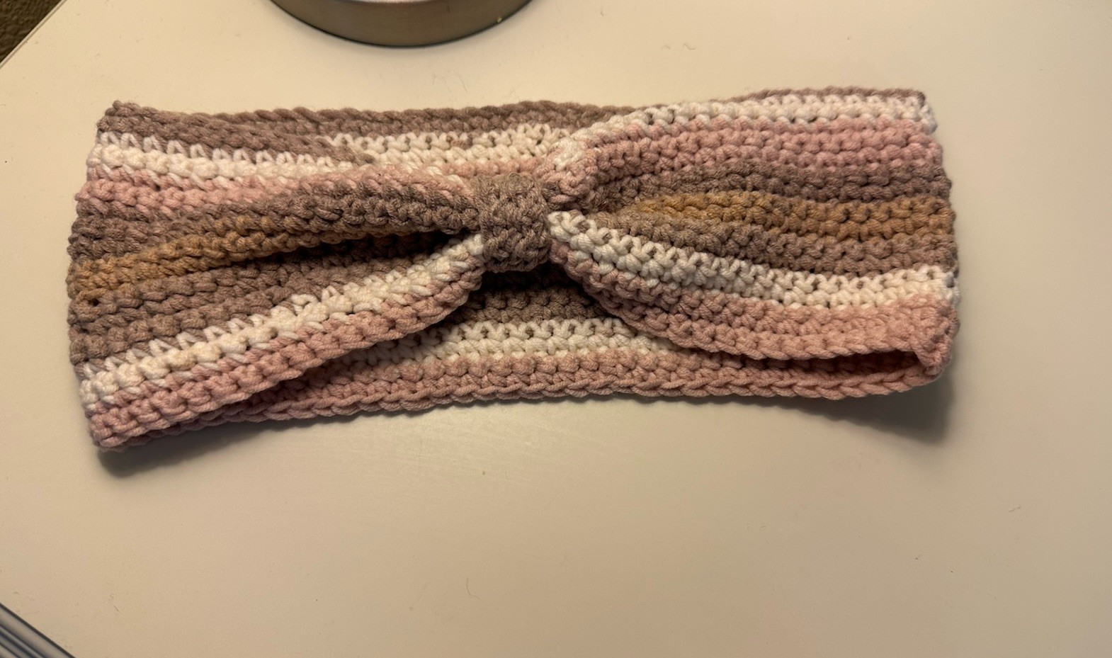 Handmade Brown Pink Multi Bow Crochet Headband/ Ear warmer