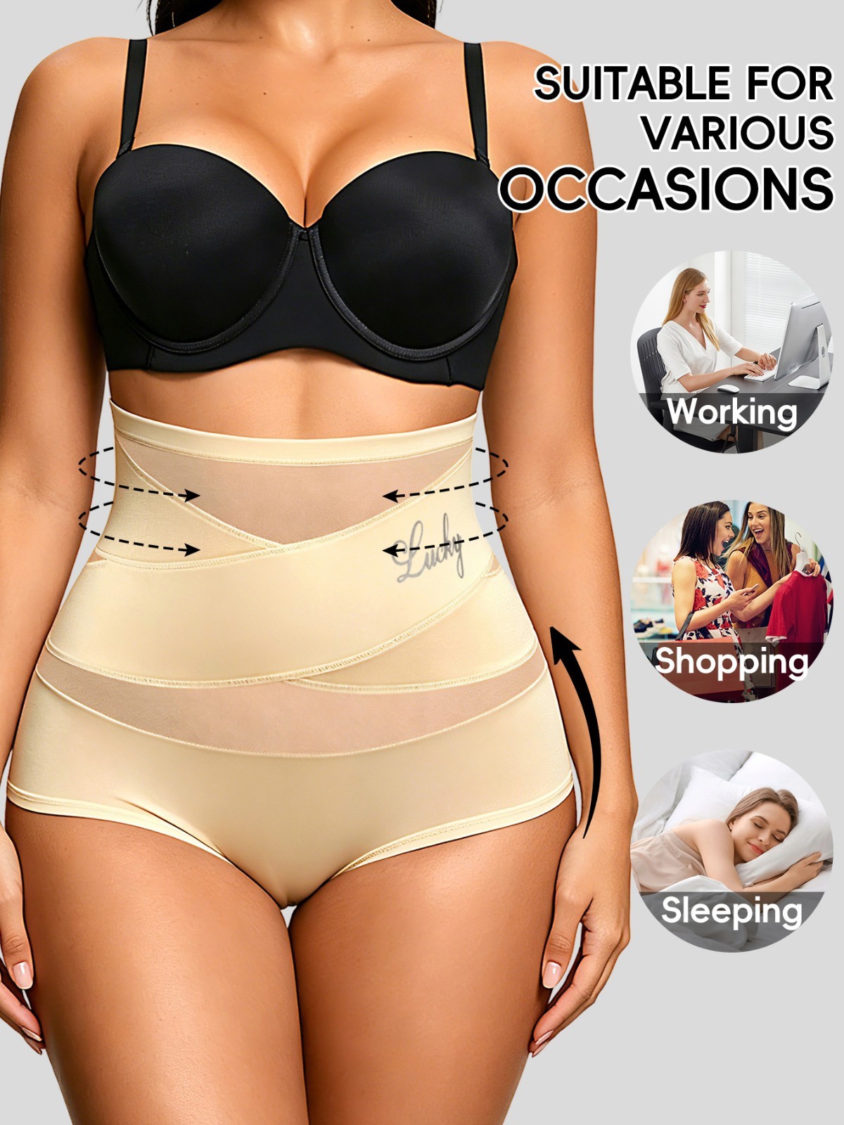1 Pack High Waist Tummy Control Panties Shaping Cross Strap Briefs Women