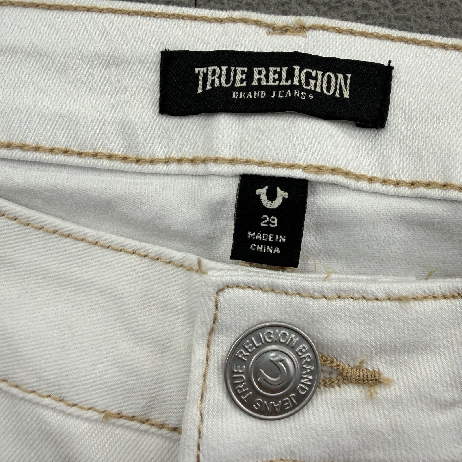 True Religion Flare Capri Jeans Womens 29 Optic White Flap Pockets NWT $159