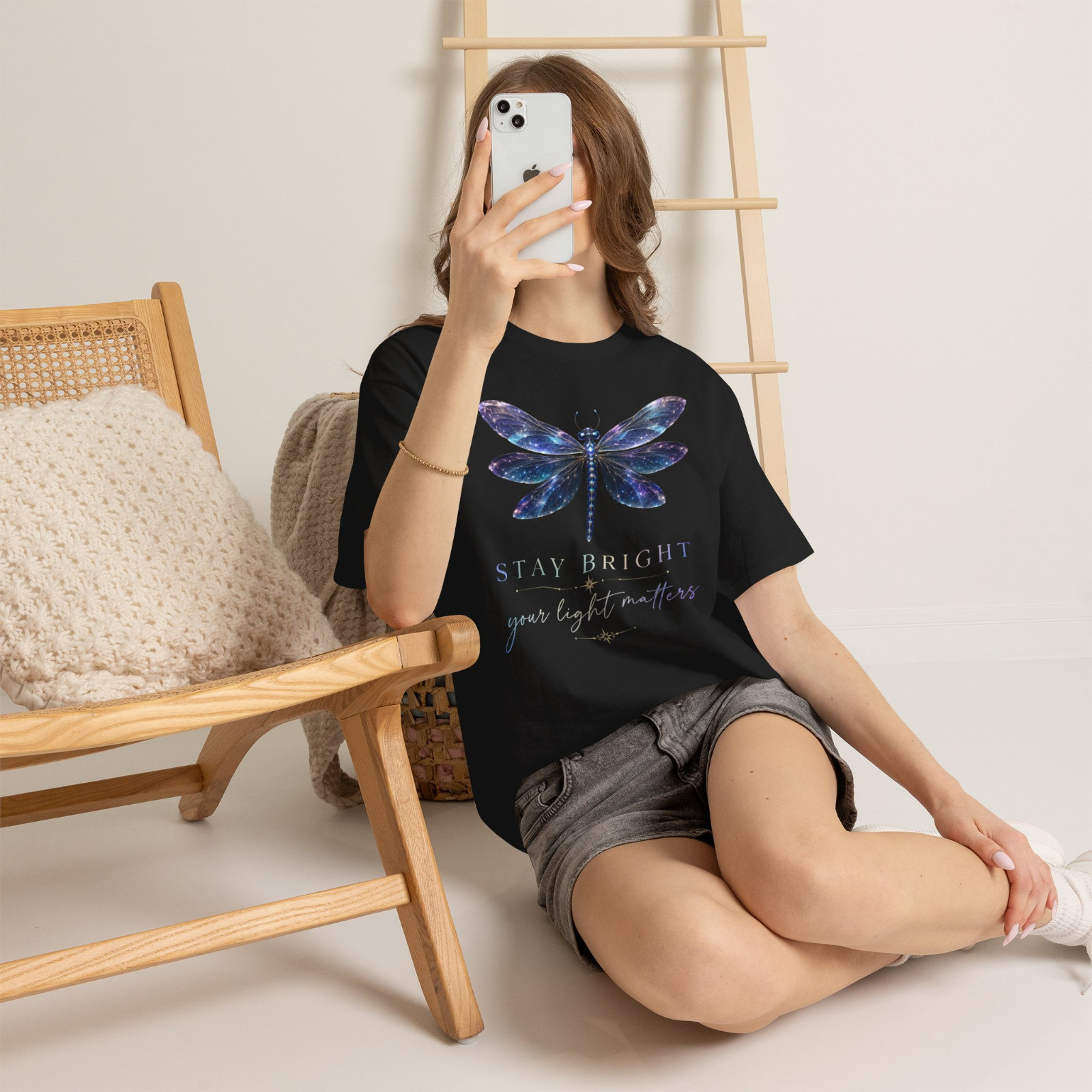 Stay Bright Dragonfly Inspirational Graphic T-Shirt