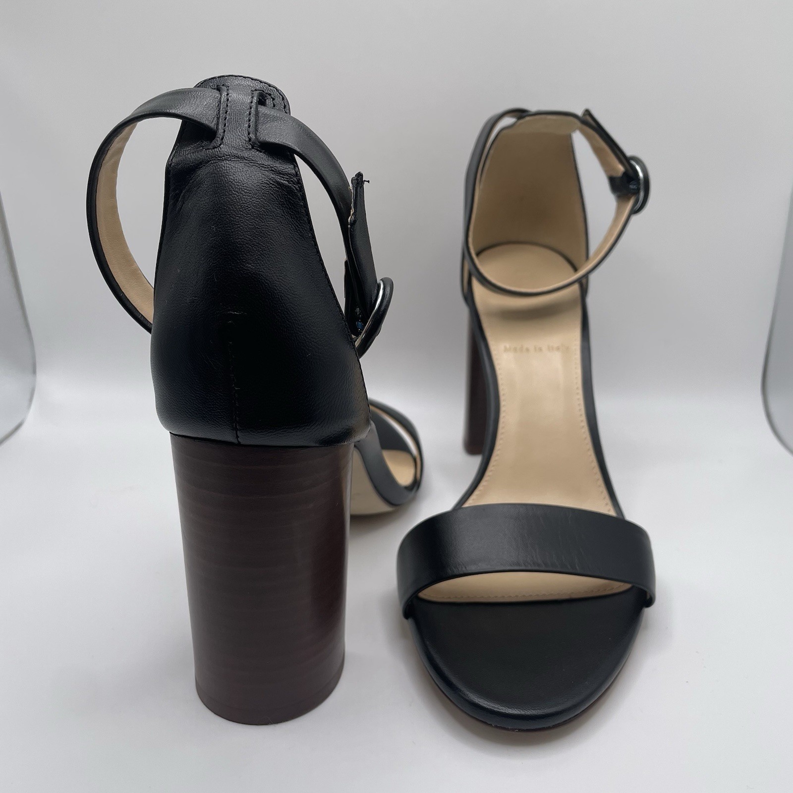NEW J.CREW Stella Black Leather Straps Heels Size 7 Made in Italy 4,5” 9cm