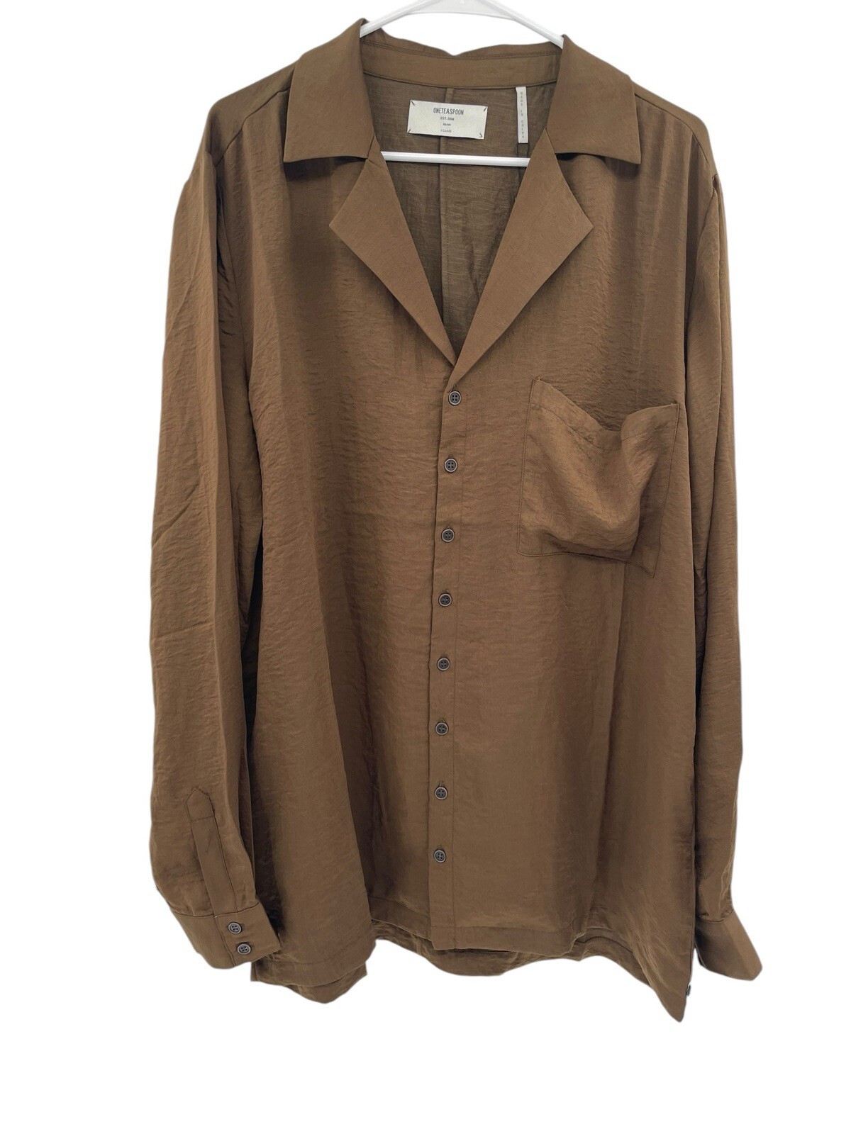 One Teaspoon Men’s Faux Silk Shirt Button Front Bronze Brown Size XL
