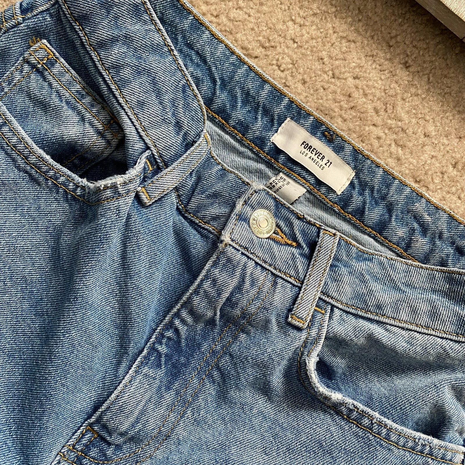 Forever 21 Los Angeles Womens S Denim Distressed Fringe Hem Skirt Y2K Festival