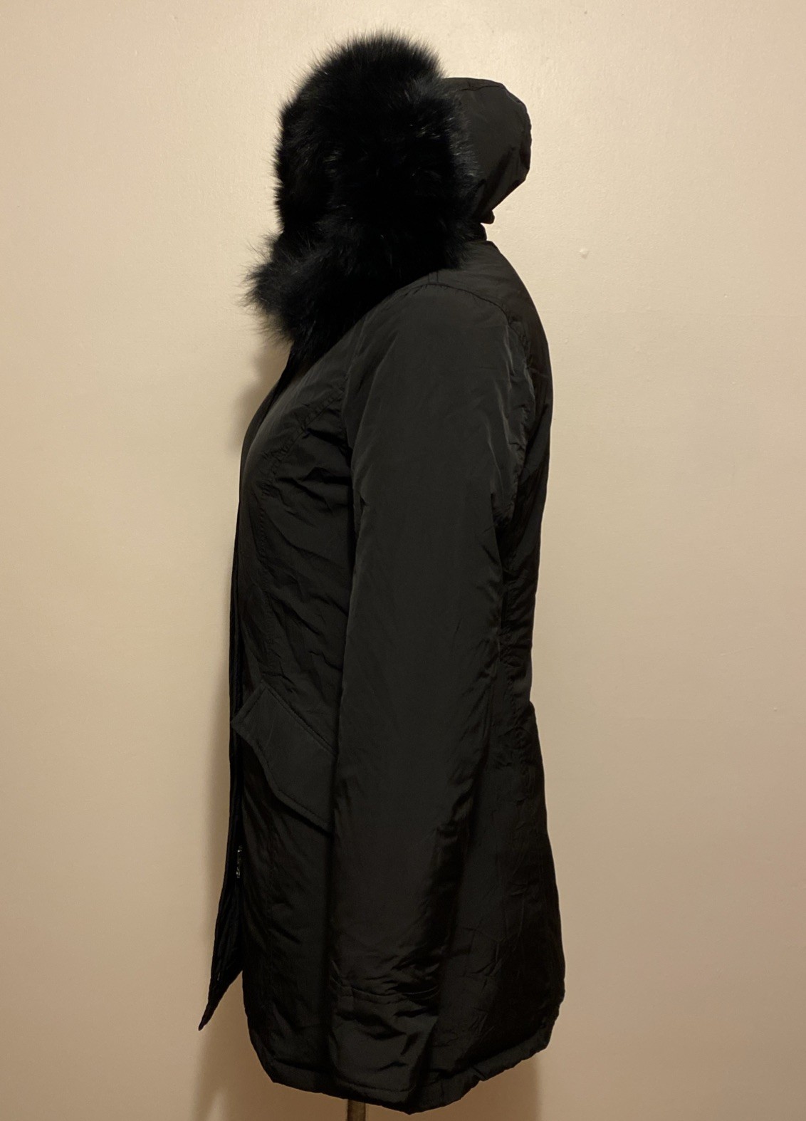 Woolrich John Rich Down Padded Arctic Parka Heavy Black Coat Fox Fur Trim Hood S