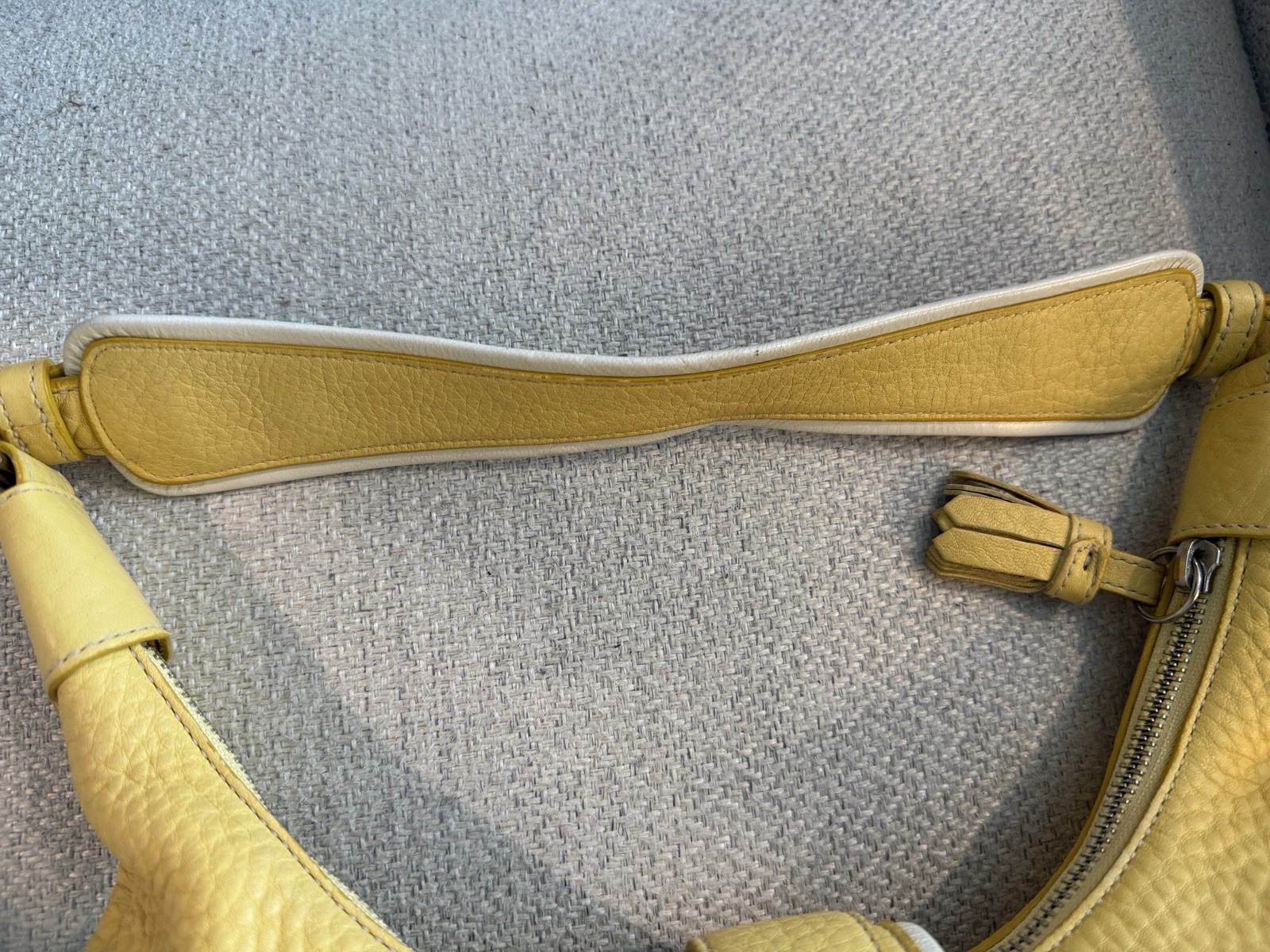 Coach Yellow Pebbled Shoulder Bag Zip Top, Silver Hardware, Buckle Accent