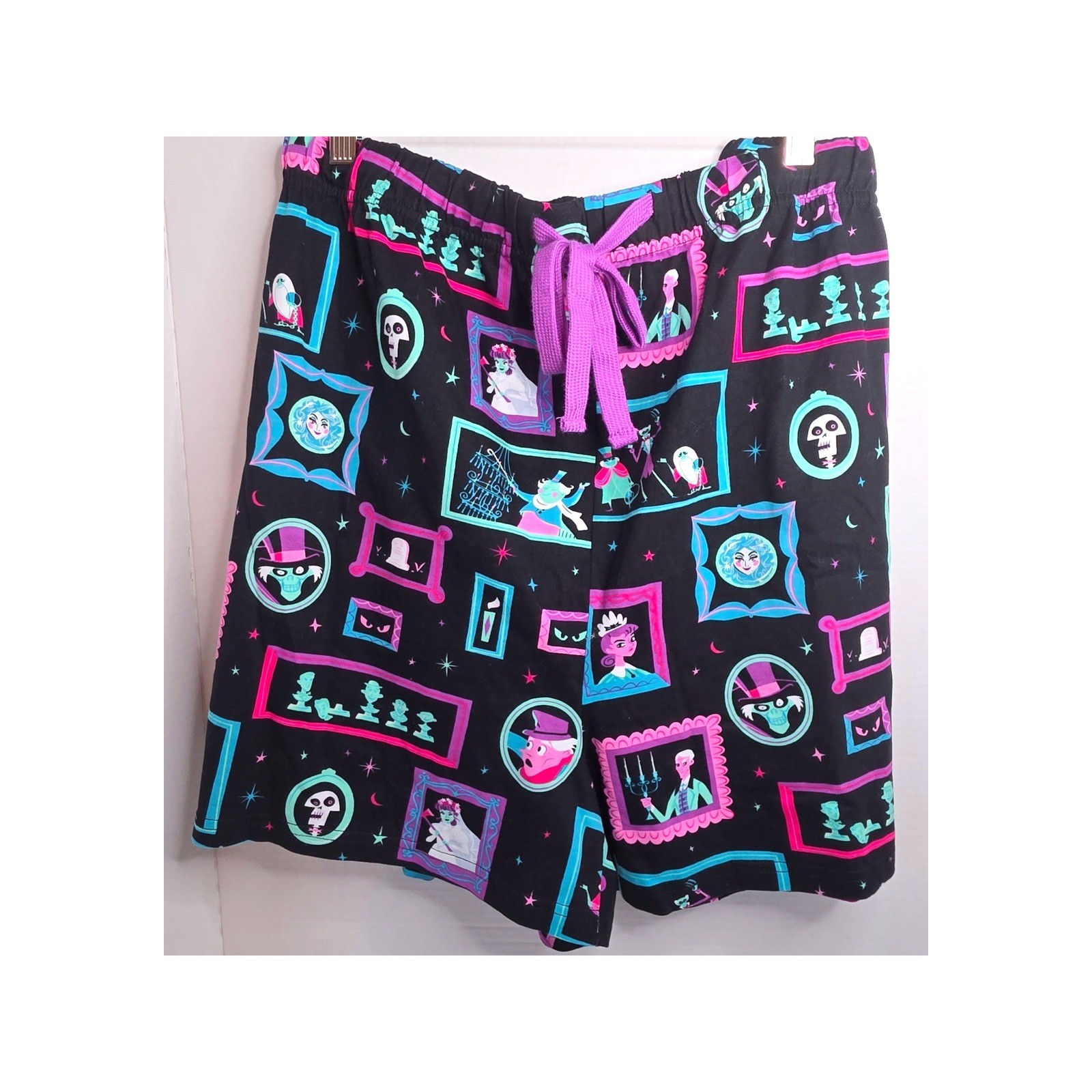Disney Haunted Mansion Pajama Shorts Black Portrait Print 2X Glow In Dark