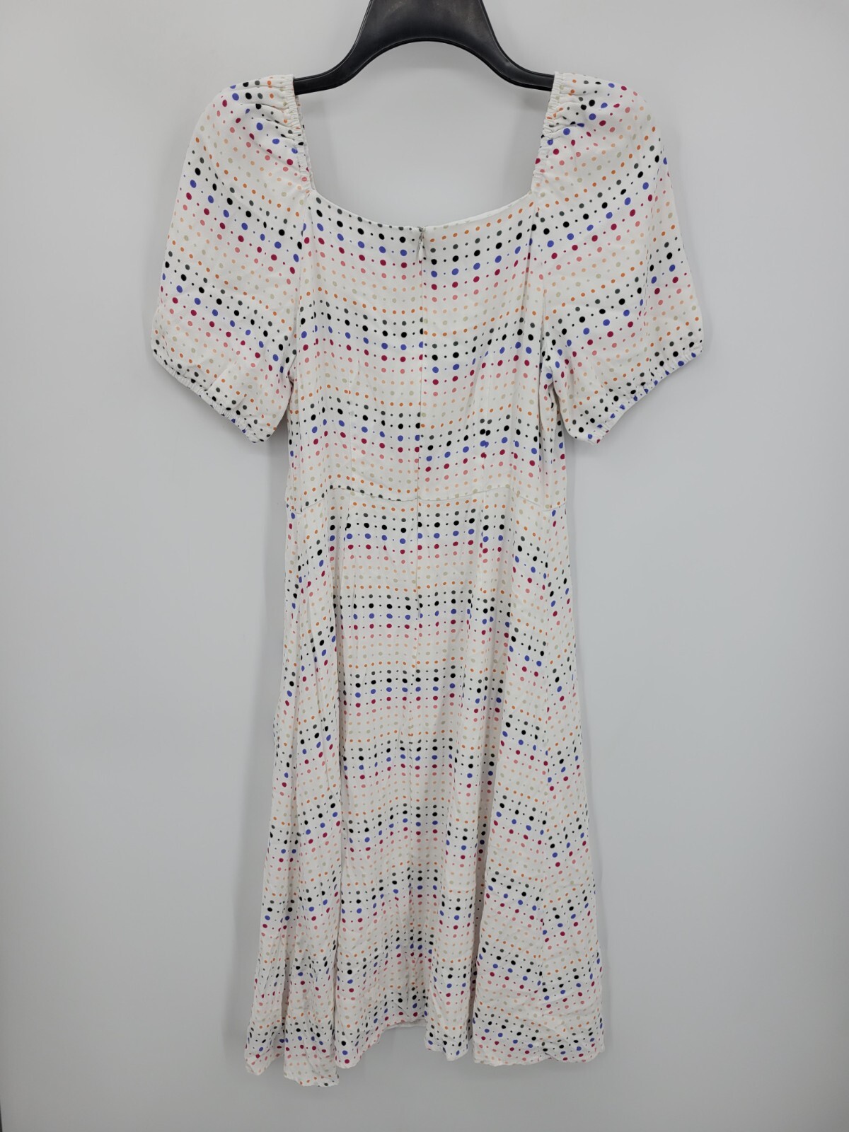 Ann Taylor Loft Dress Womens 2 White Rainbow Dot Print Puff Sleeve Flowy Boho