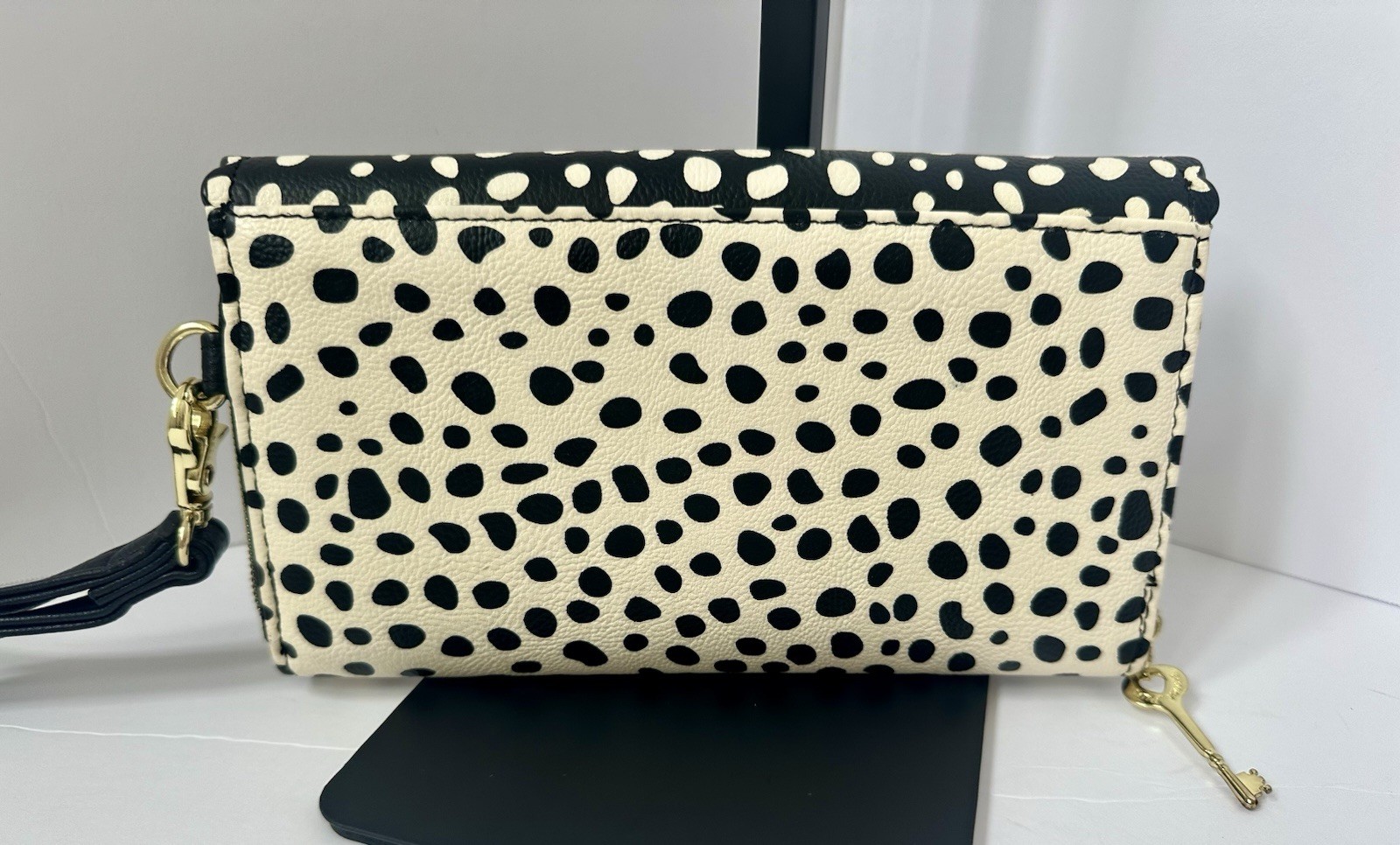 Betsey Johnson Wristlet Clutch Y2K Black/Cream Polka Dot Retro Bow Whimsy EUC