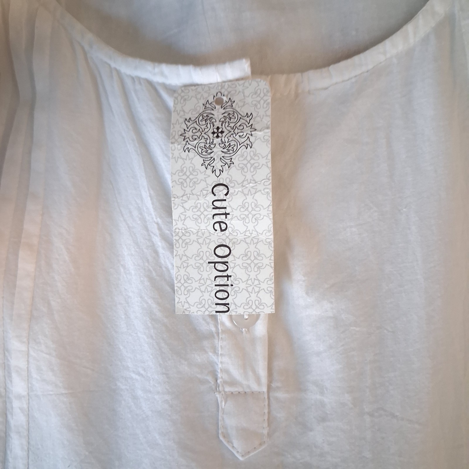 Cute Options Romantic Boho White Cotton Lace Trim Pintuck Tunic Blouse-Size M