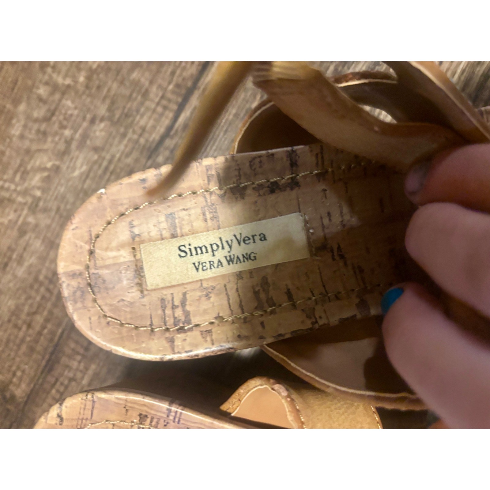 Simply Vera Vera Wang Turquoise Beaded Cork Wedge Sandals Womens Boho Thong Heel