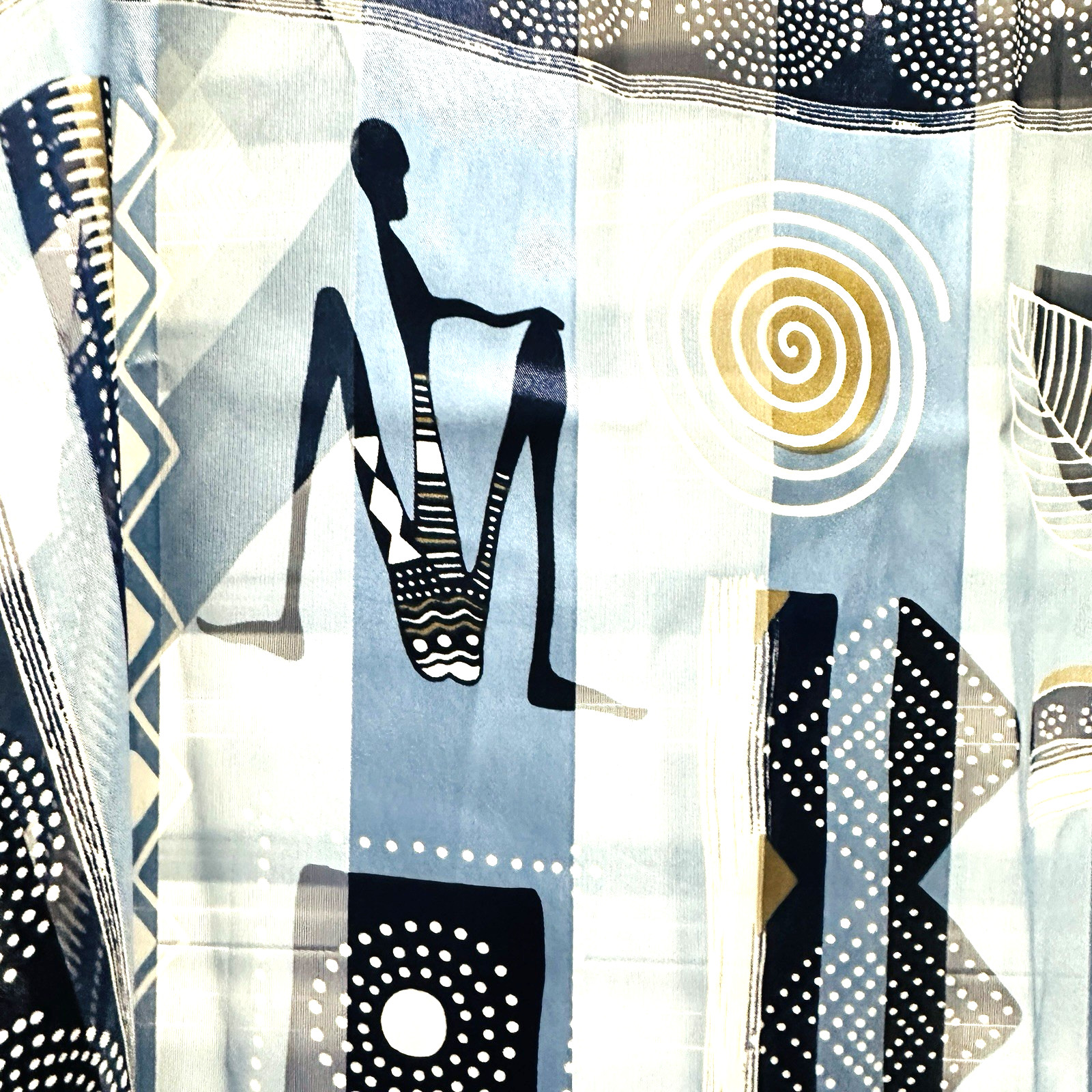 Vintage Ancient Egypt Style Scarf Wrap Blue Geometric Art Print Pyramids 40×38”