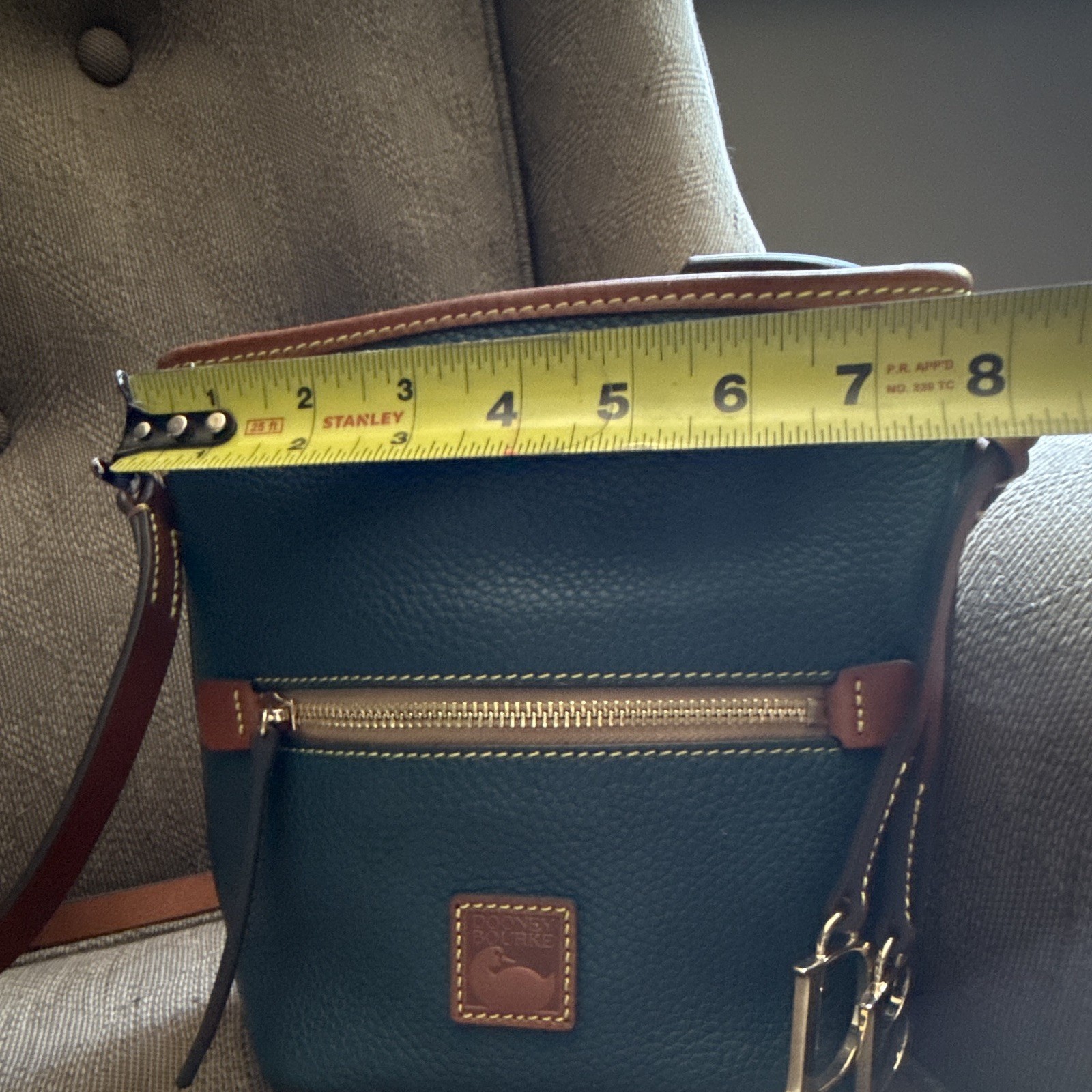 Dooney & Bourke Pebble Grain Blue/Brown Crossbody Zip, Adjustable Strap, Pockets