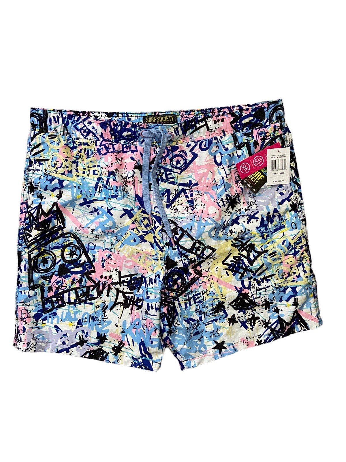 NEW Surf Society Board Shorts Mens XL Blue Retro 80’s Look Mesh Lined 7″ Inseam